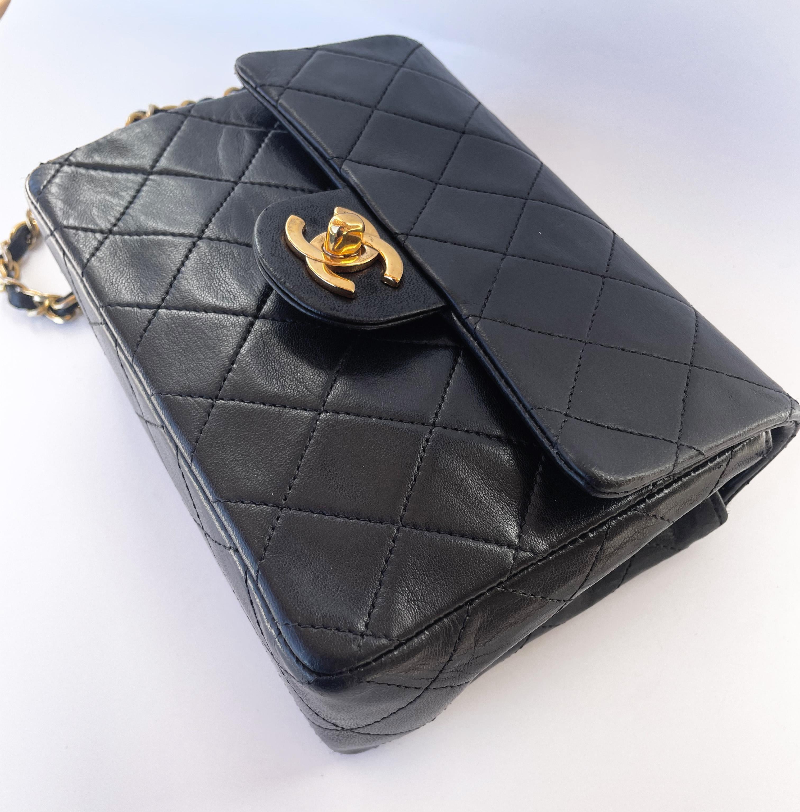 Classic Chanel Mini Timeless handbag in black quilted leather For Sale 9