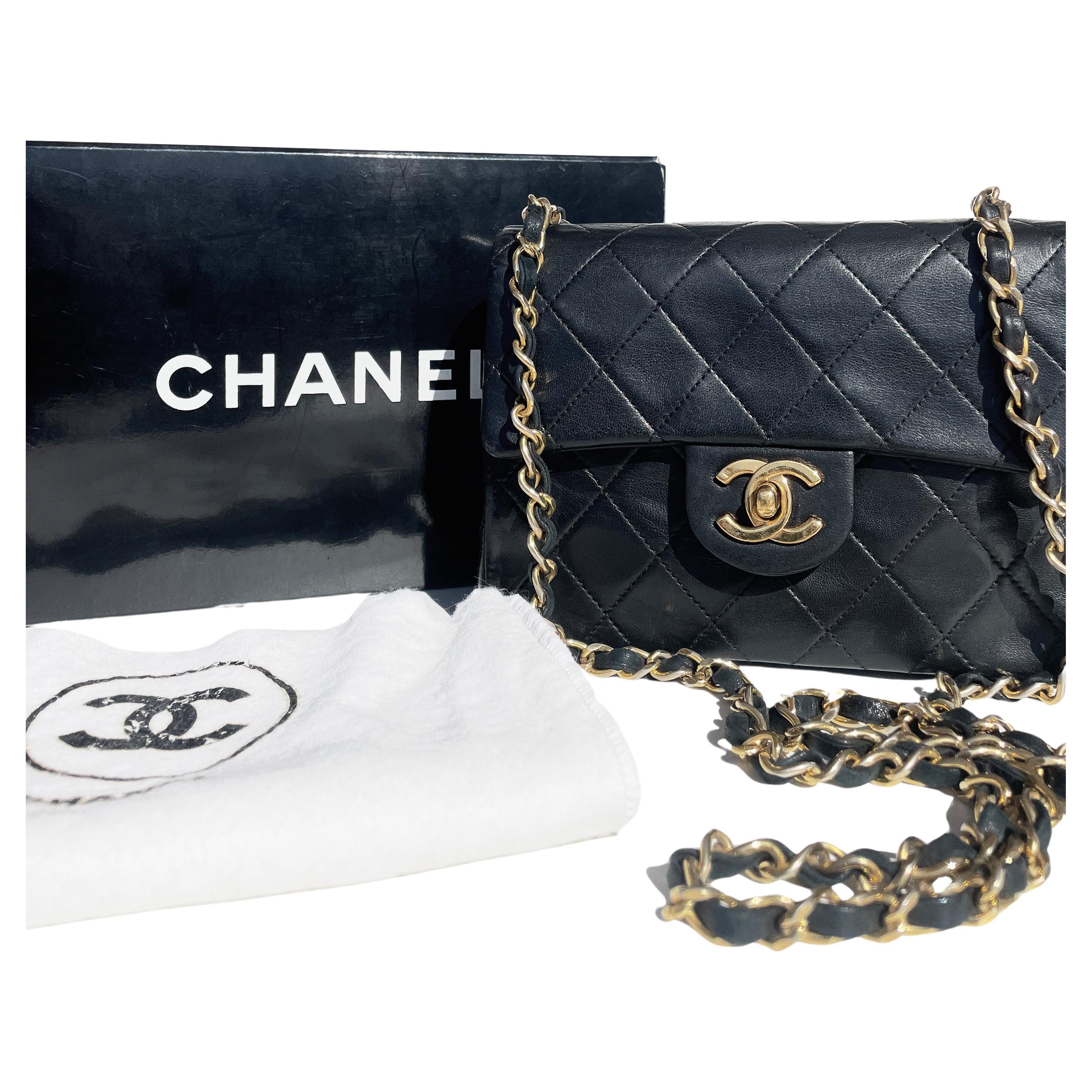 Classic Chanel Mini Timeless handbag in black quilted leather For Sale