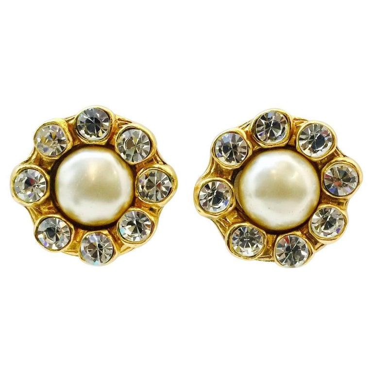Classic Chanel Vintage Faux Pearl Earrings In Excellent Condition In Palm Beach, FL