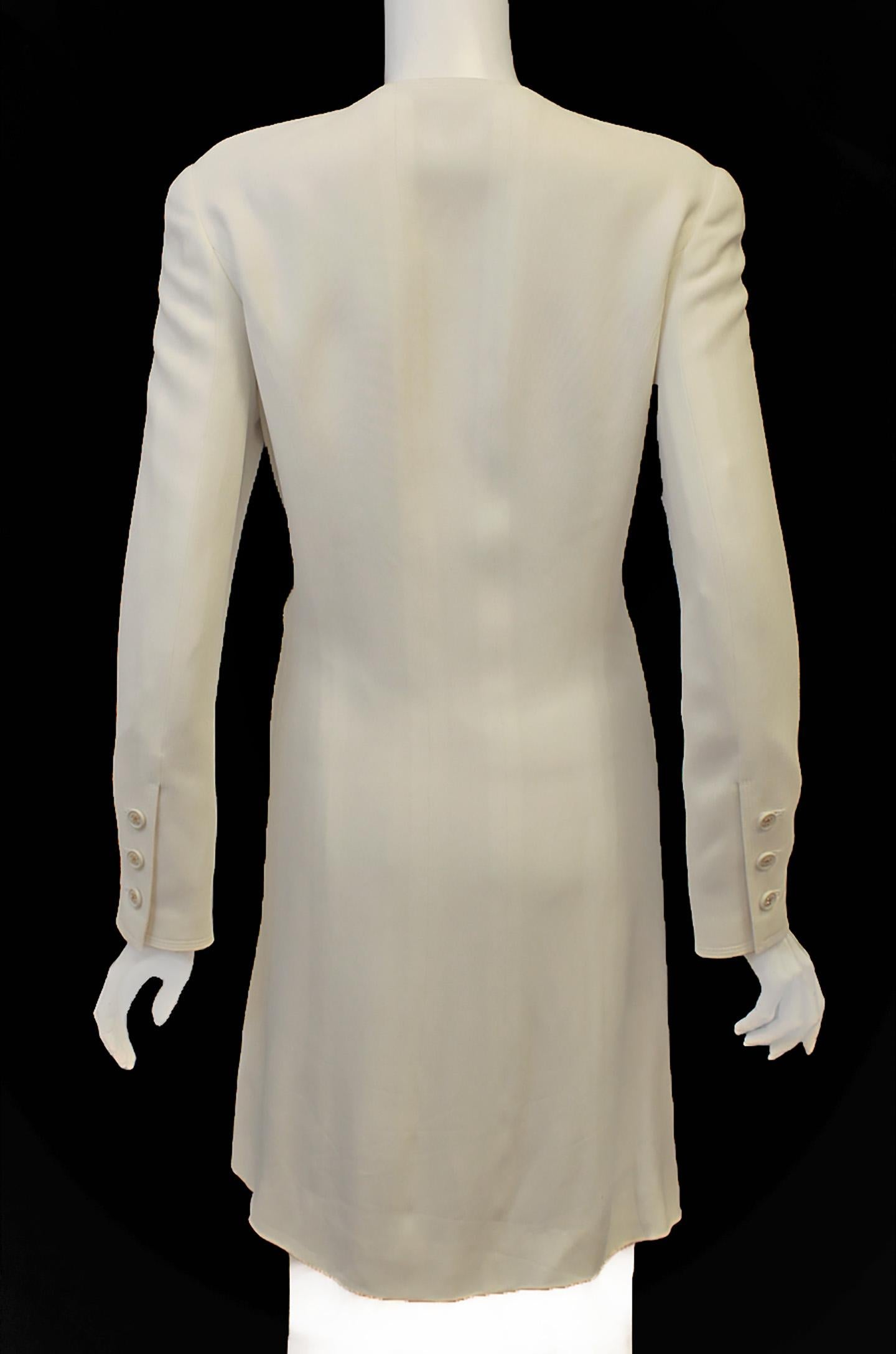 Women's Classic Chanel Winter White Wool Blend Long Jacket 