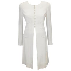 Classic Chanel Winter White Wool Blend Long Jacket