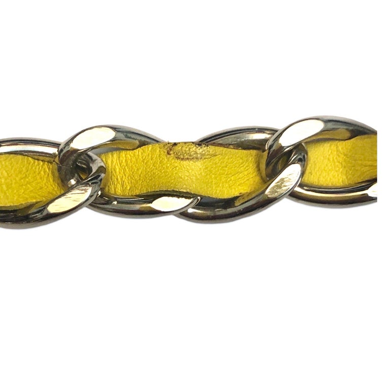 Classic Chanel yellow lambskin silver chain belt in silver  display picture 2