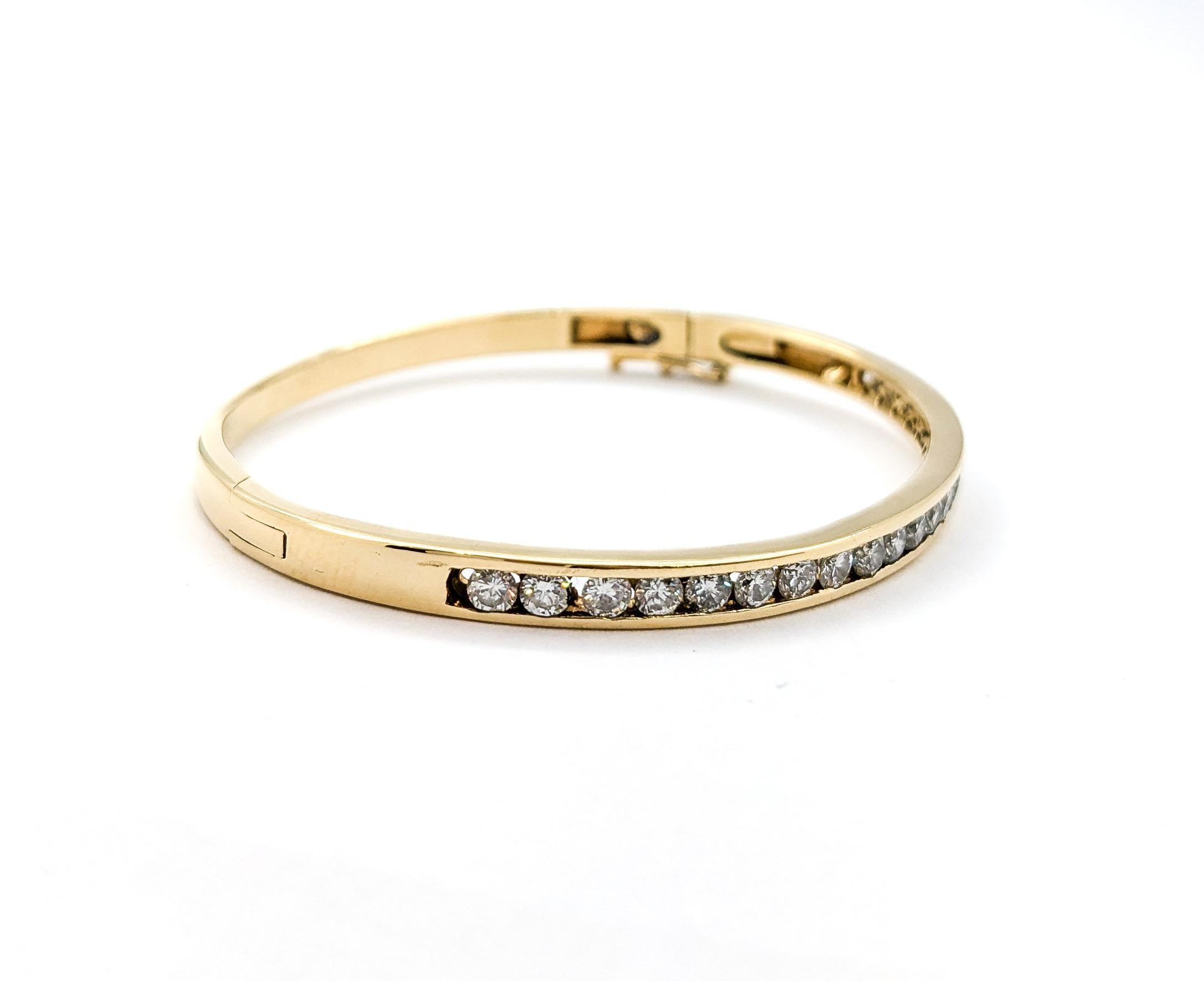 Contemporary Classic Channel Set Diamond Hinged Bangle in Yellow Gold