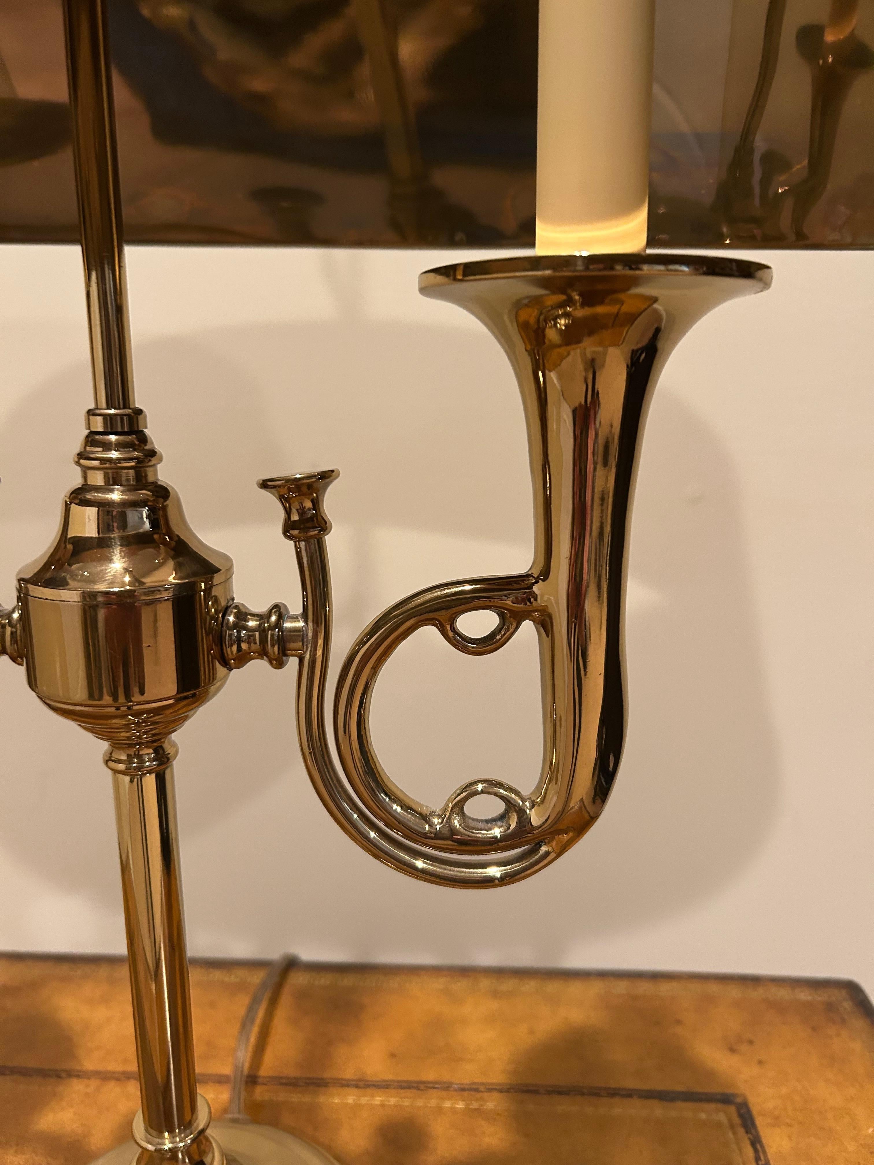 Classic Chapman French Horn Style Buillotte Lamp with Oblong Metal Shade 1