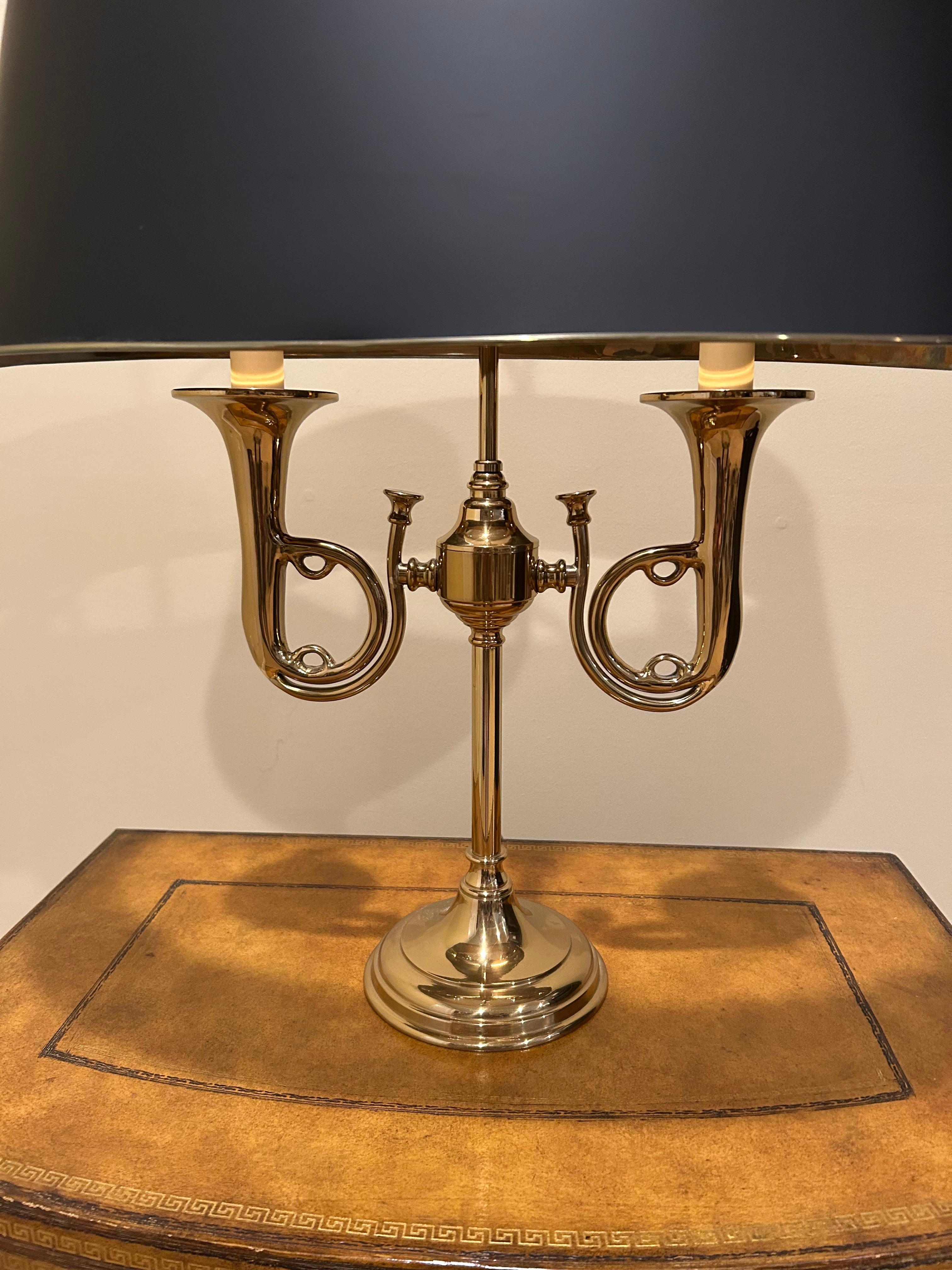 Classic Chapman French Horn Style Buillotte Lamp with Oblong Metal Shade 2