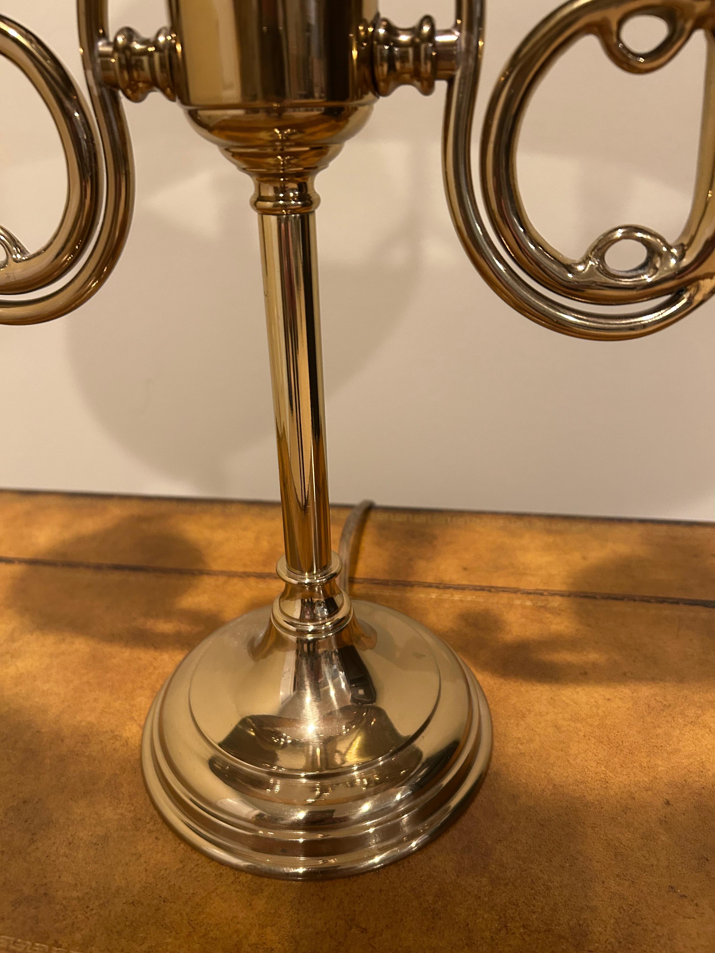Classic Chapman French Horn Style Buillotte Lamp with Oblong Metal Shade 3