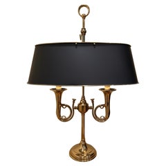 Classic Chapman French Horn Style Buillotte Lamp with Oblong Metal Shade