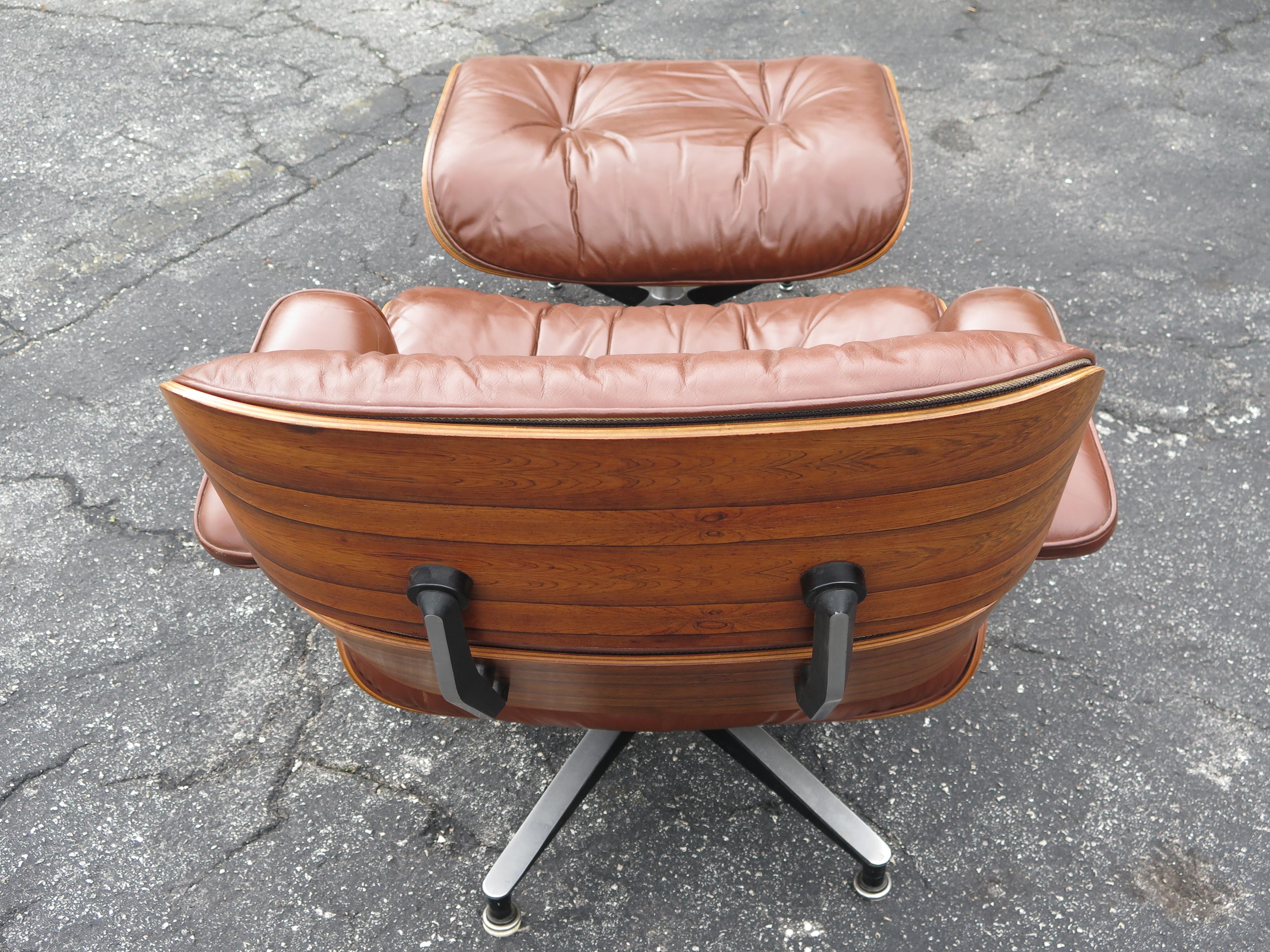  Classic Charles Eames Herman Miller Lounge Chair 1970's Cognac Brown Leather For Sale 13