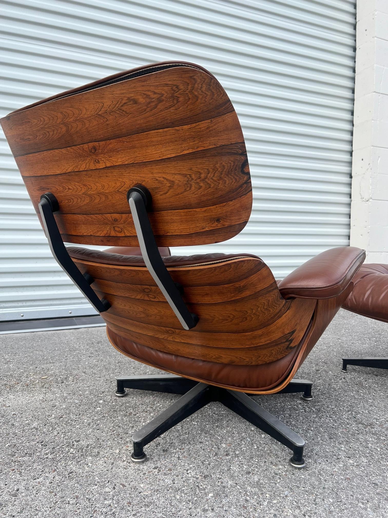 Mid-Century Modern  Classic Charles Eames Herman Miller Lounge Chair 1970's Cognac Brown Leather For Sale