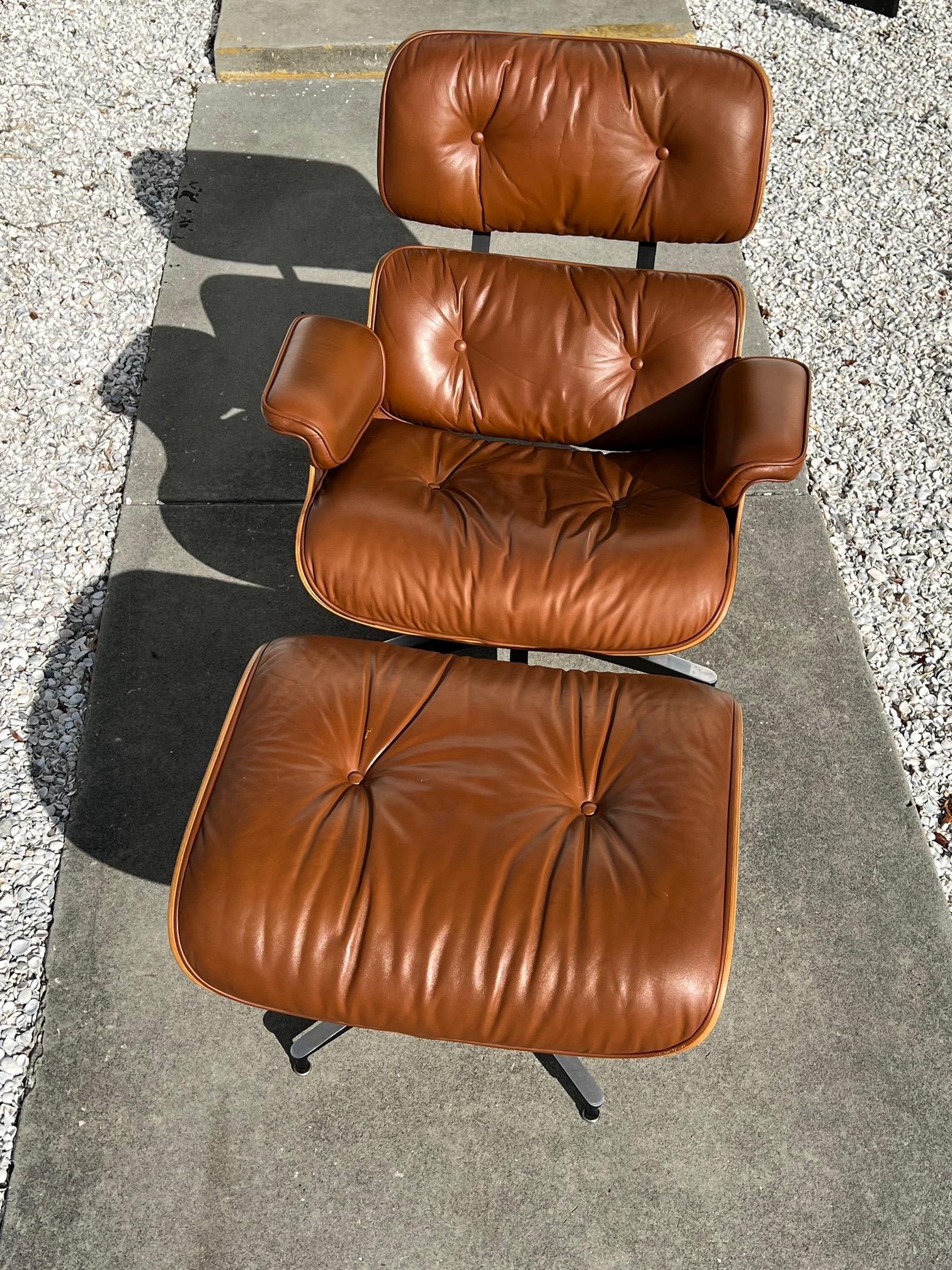 Classic Charles Eames Herman Miller Lounge Chair 1980's Cognac Brown Leather 4