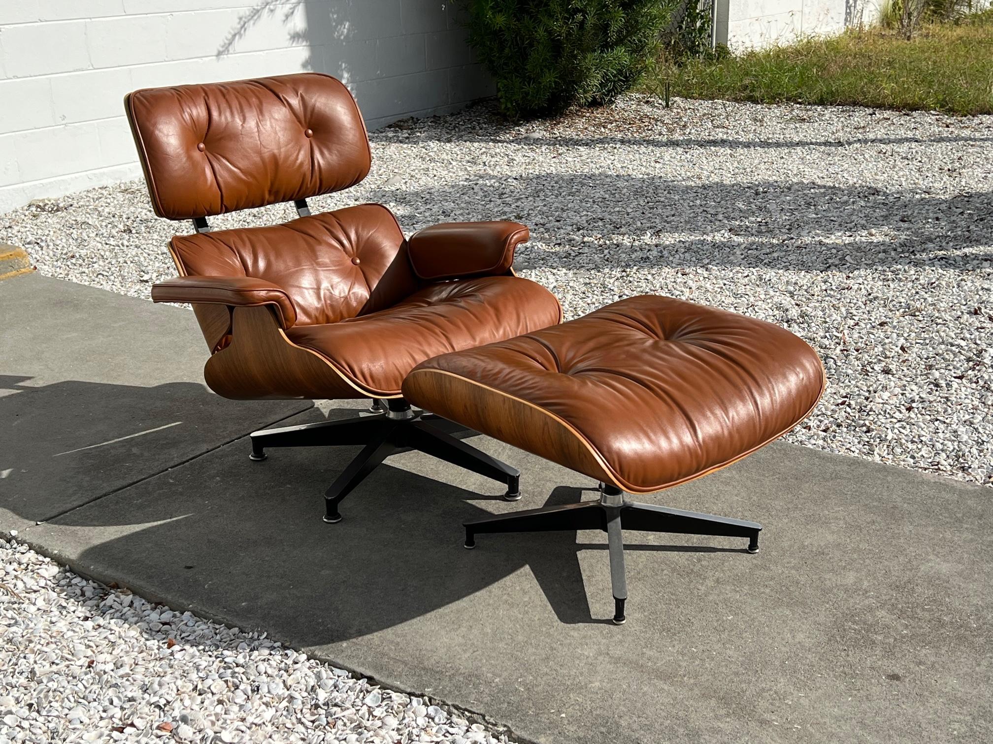 Classic Charles Eames Herman Miller Lounge Chair 1980's Cognac Brown Leather 5