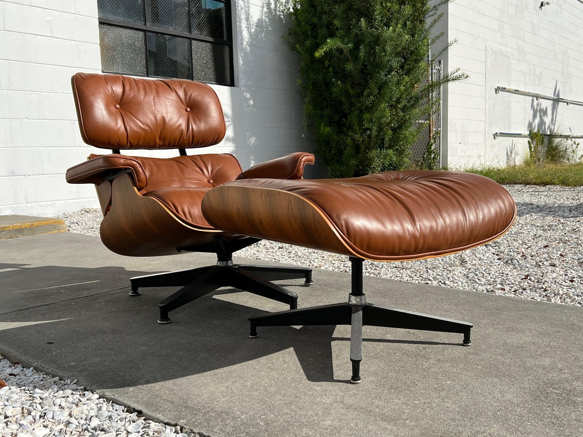 Classic Charles Eames Herman Miller Lounge Chair 1980's Cognac Brown Leather 6