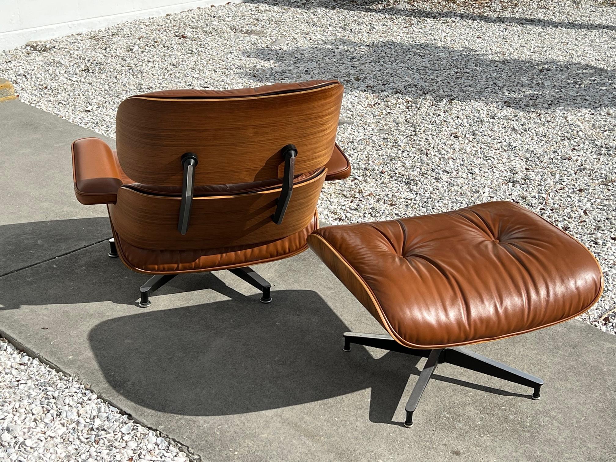 Classic Charles Eames Herman Miller Lounge Chair 1980's Cognac Brown Leather 7