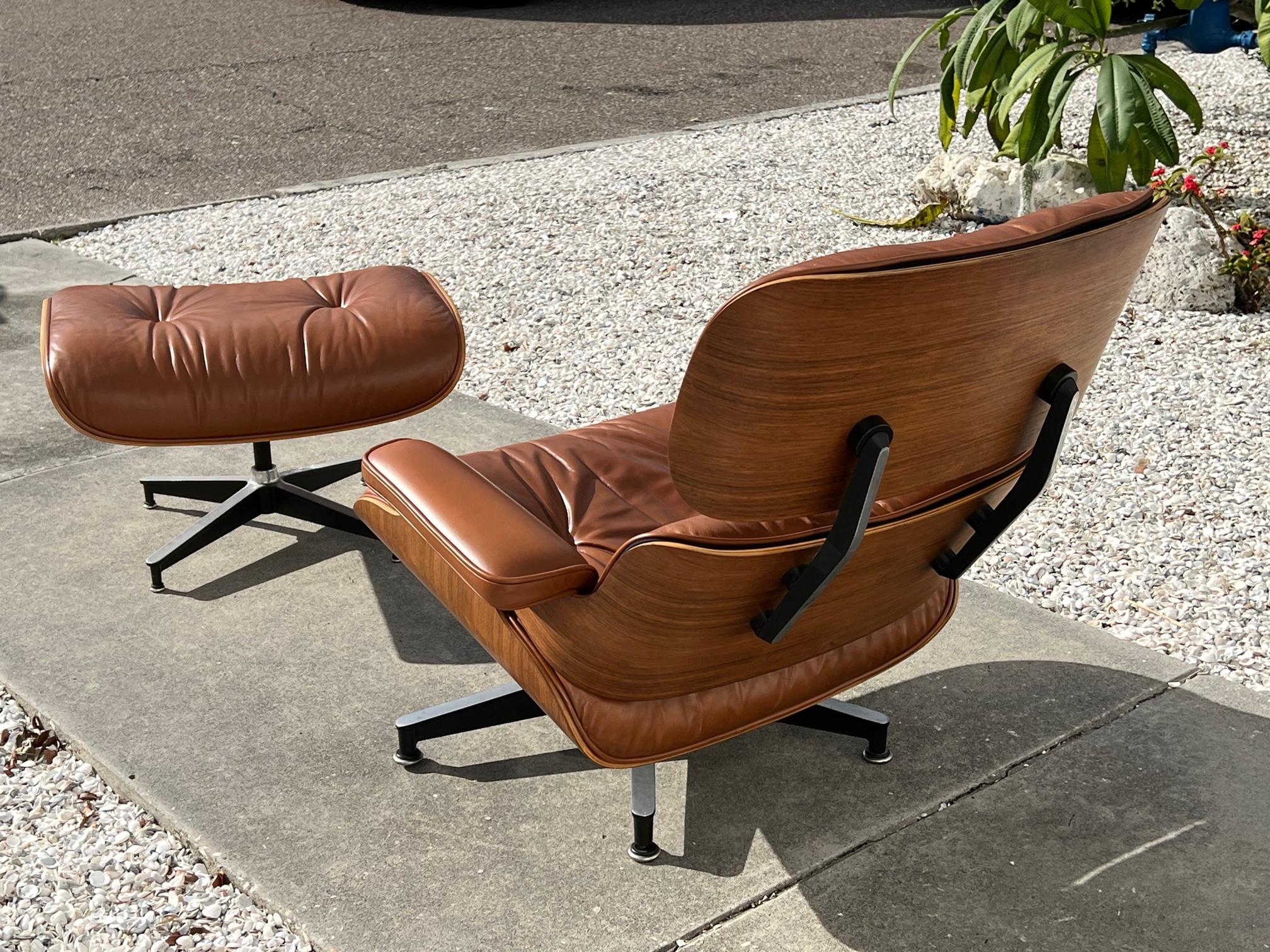 Classic Charles Eames Herman Miller Lounge Chair 1980's Cognac Brown Leather 8