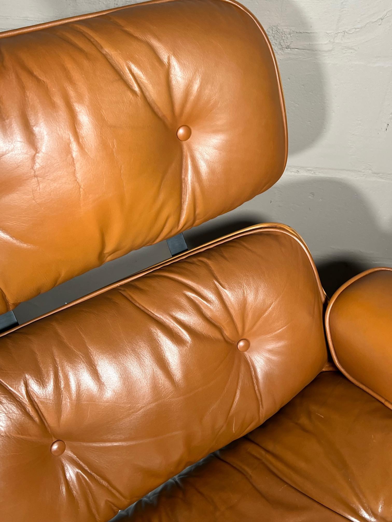 Classic Charles Eames Herman Miller Lounge Chair 1980's Cognac Brown Leather 10