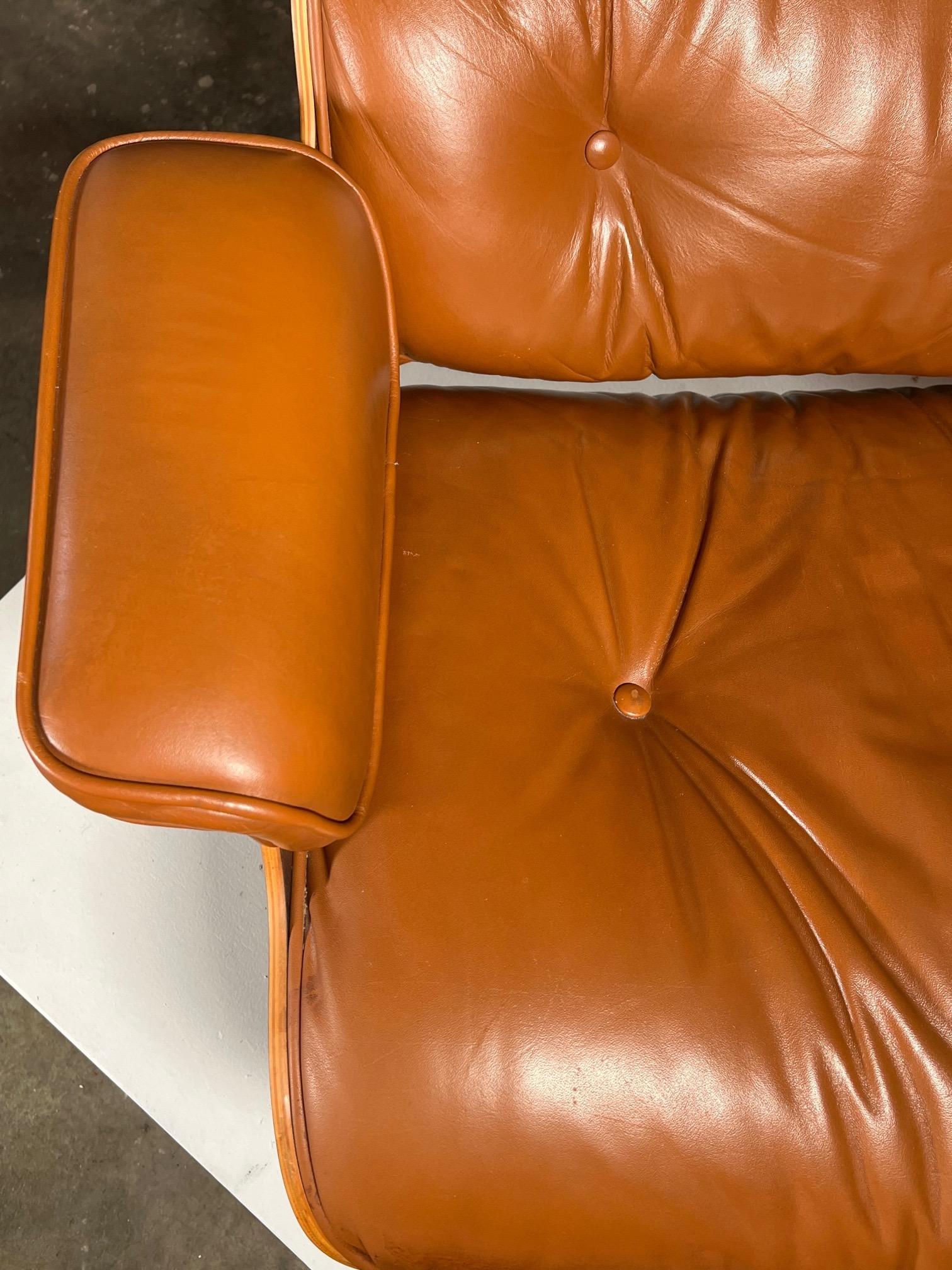 Classic Charles Eames Herman Miller Lounge Chair 1980's Cognac Brown Leather 11