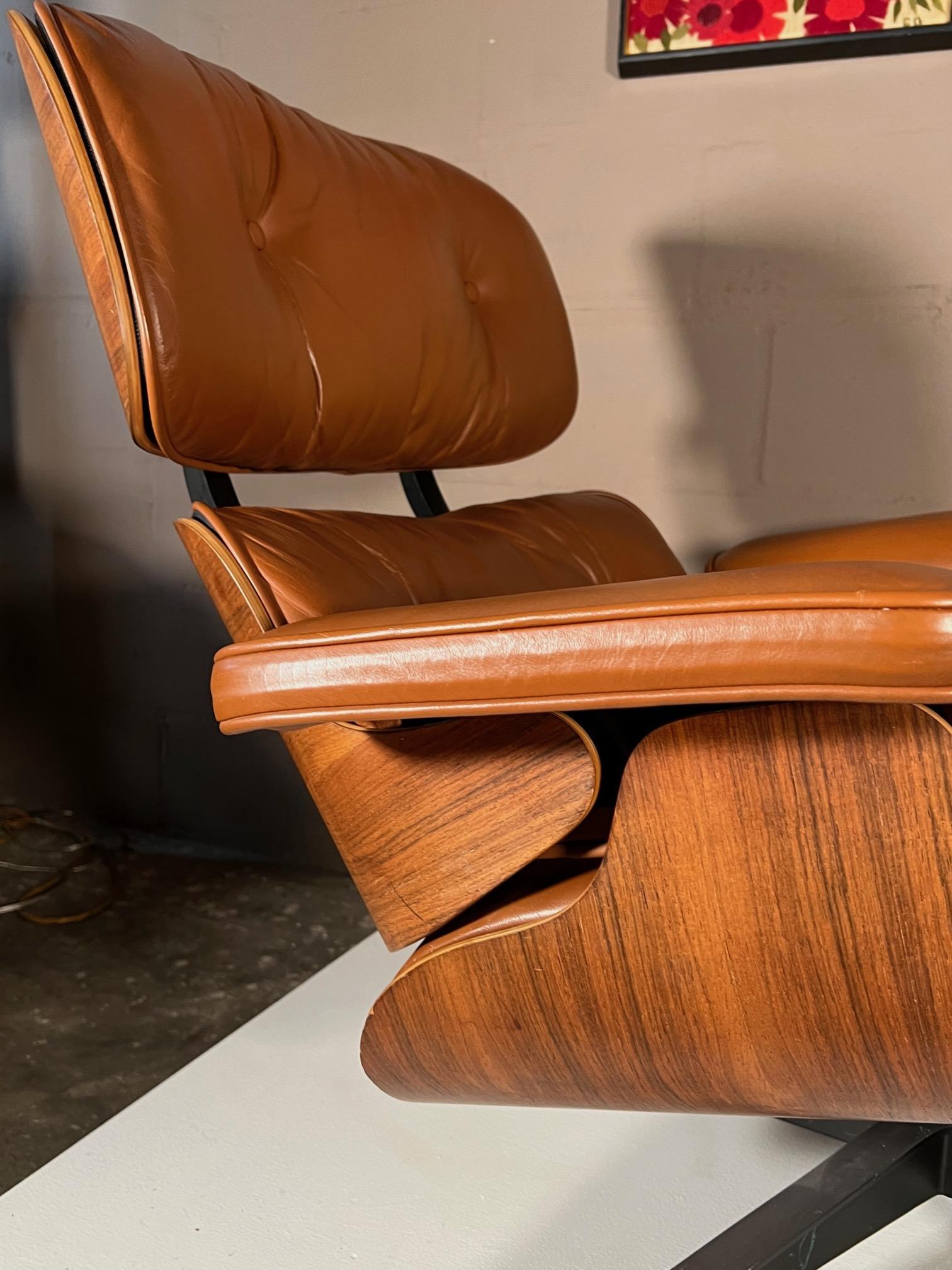 Classic Charles Eames Herman Miller Lounge Chair 1980's Cognac Brown Leather 13