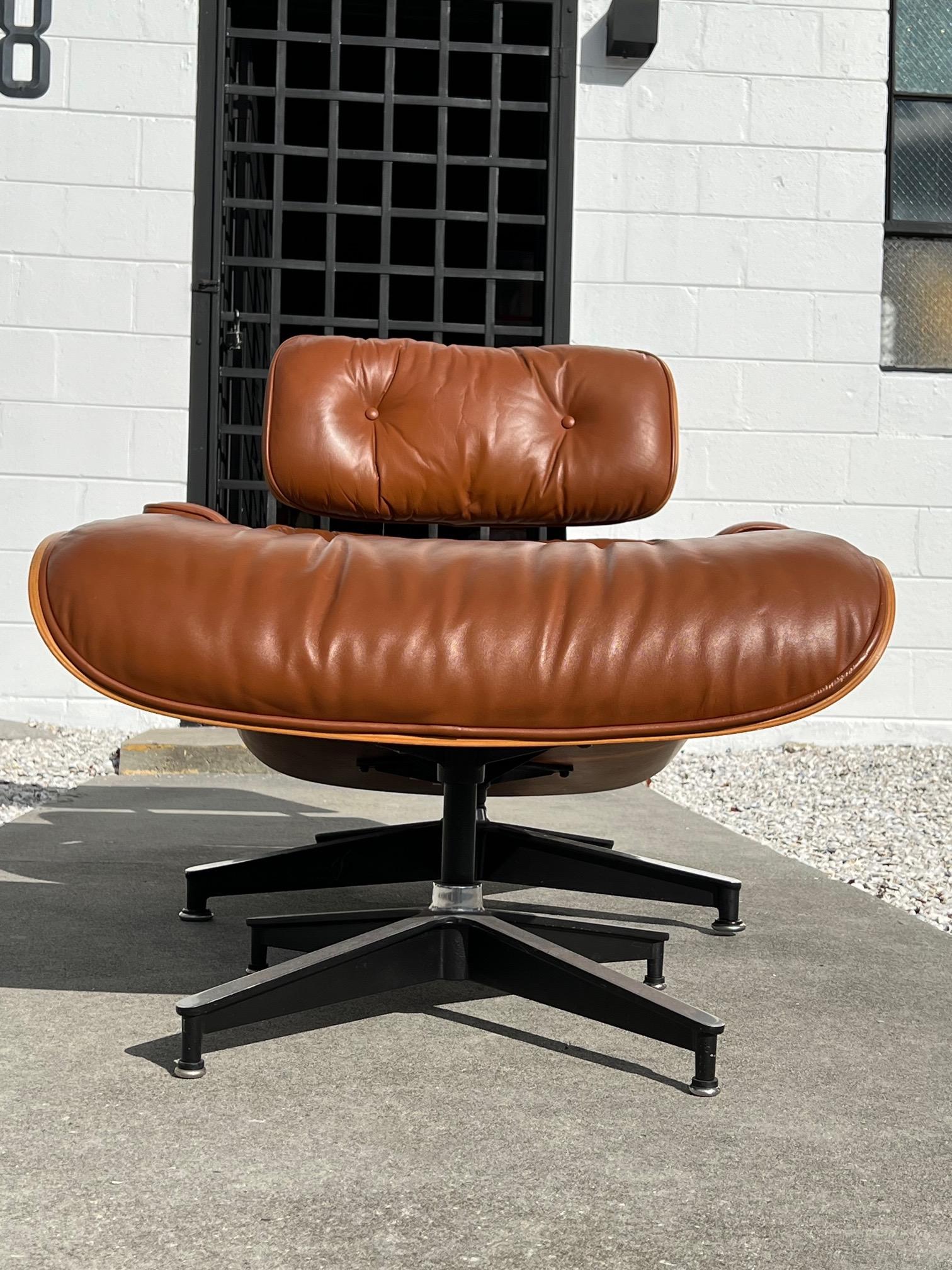 American Classic Charles Eames Herman Miller Lounge Chair 1980's Cognac Brown Leather