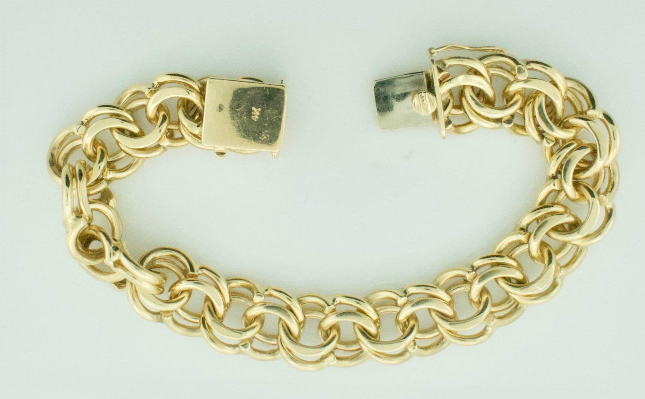 Women's or Men's Classic Charm Bracelet 'Sans Charms' Circa 1960's in 14k Yellow Gold