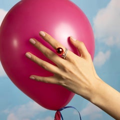 Classic Cherry Red Balloon Ring in 18K White Gold