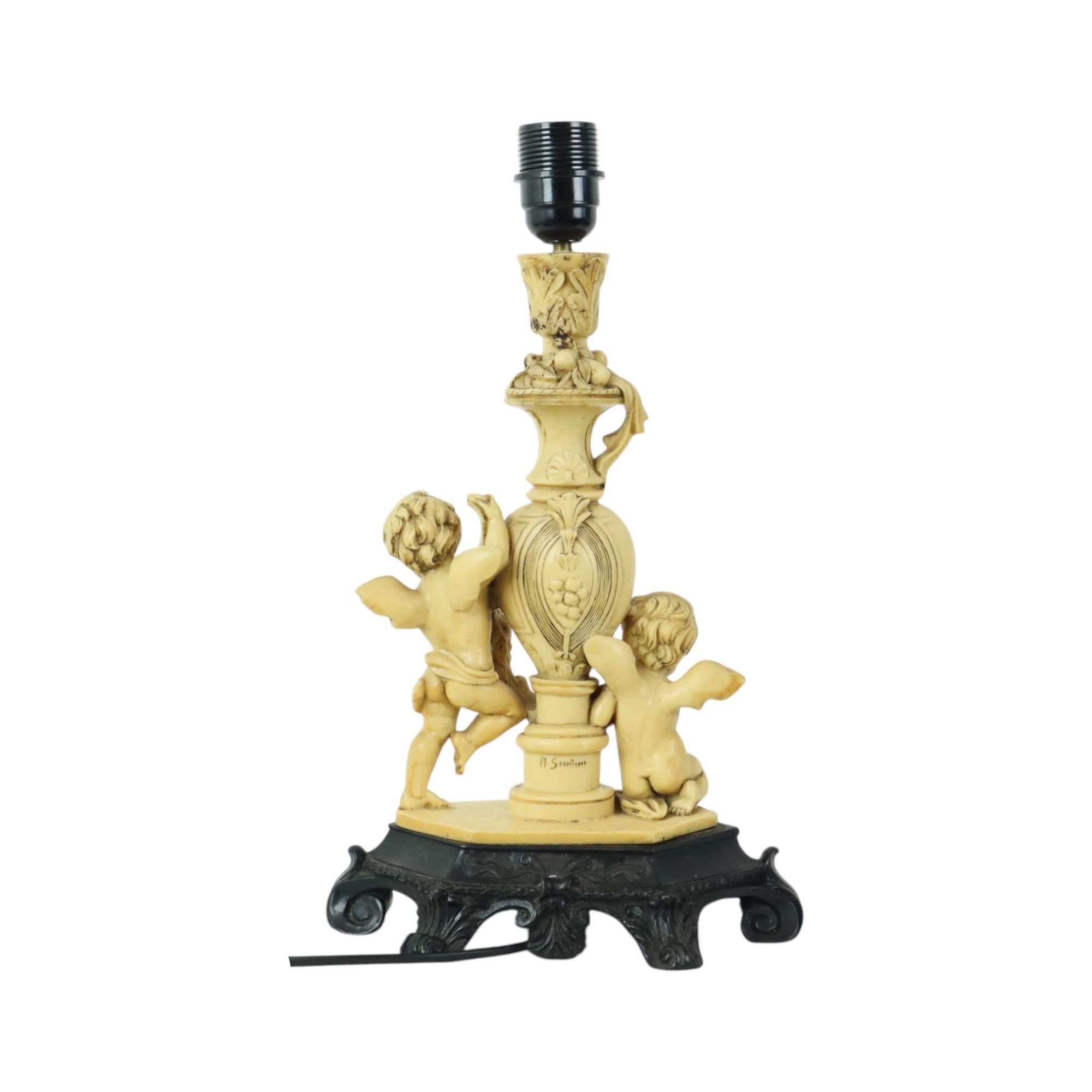 Classic Cherubin Lamp A. Santini Table Lamp Italy Fifties 40cm In Good Condition In Poperinge, BE