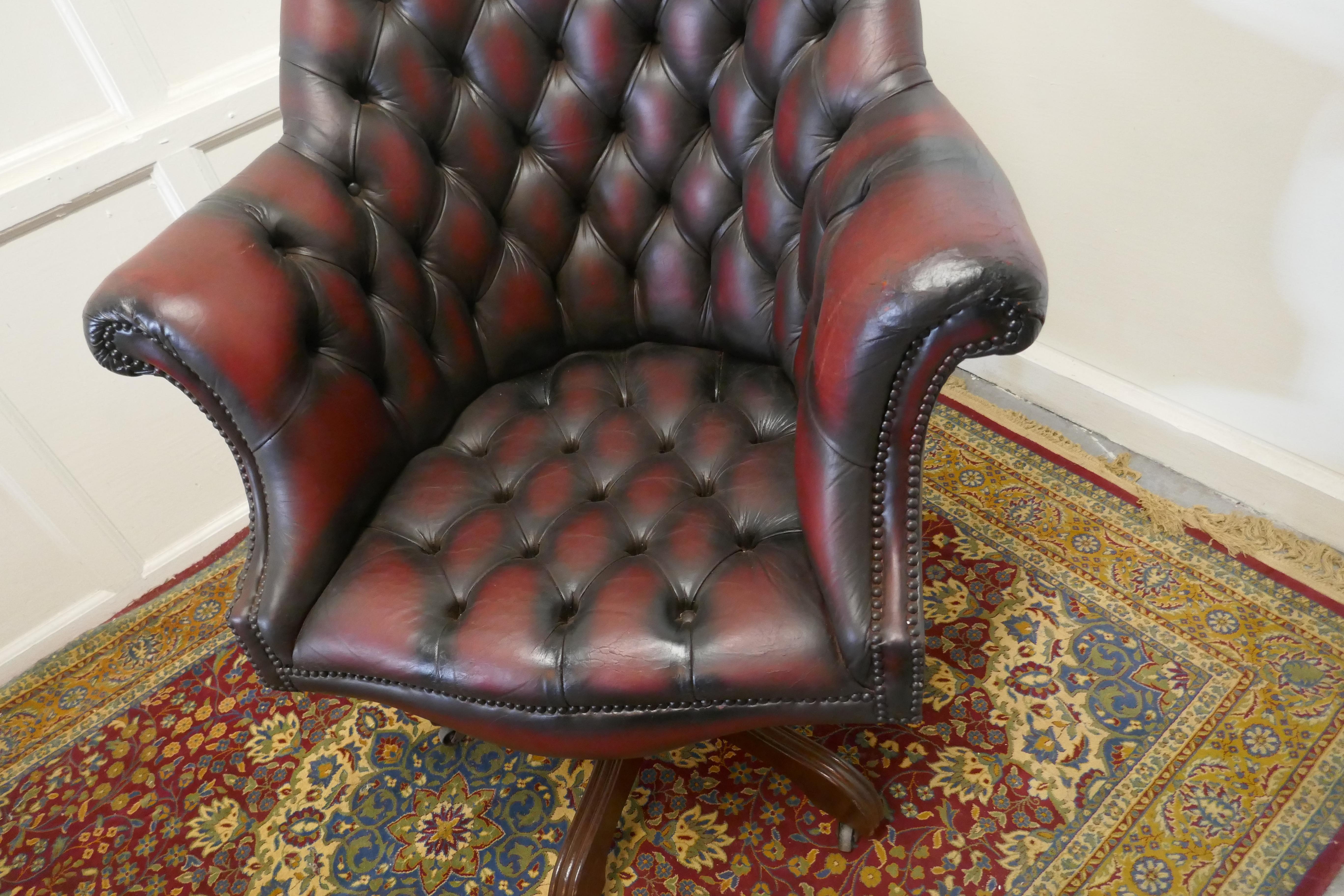 20th Century Classic Chesterfield Ox Blood Swivel Office Desk Chair.