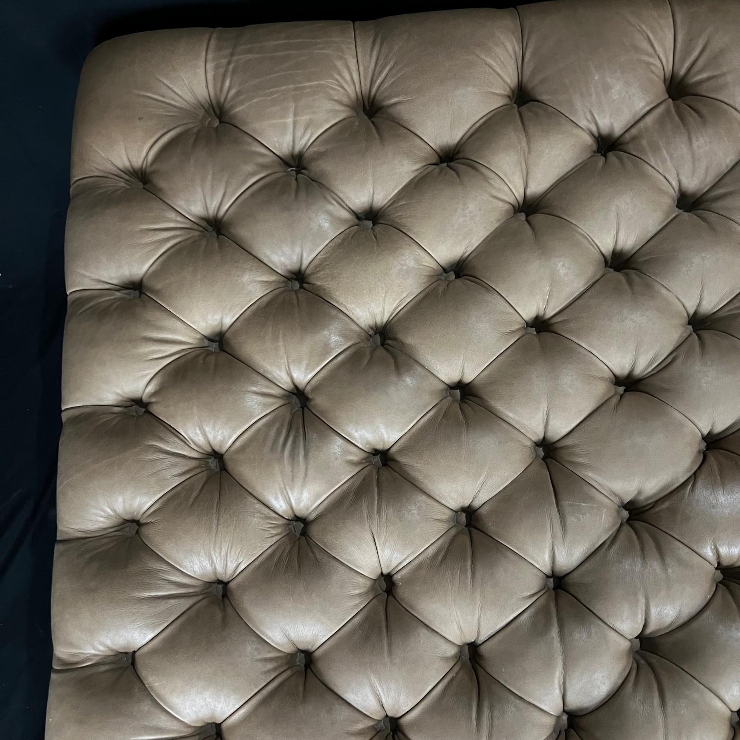 Classic Chesterfield Style Large Tufted Buttery Leather Beige Ottoman 5