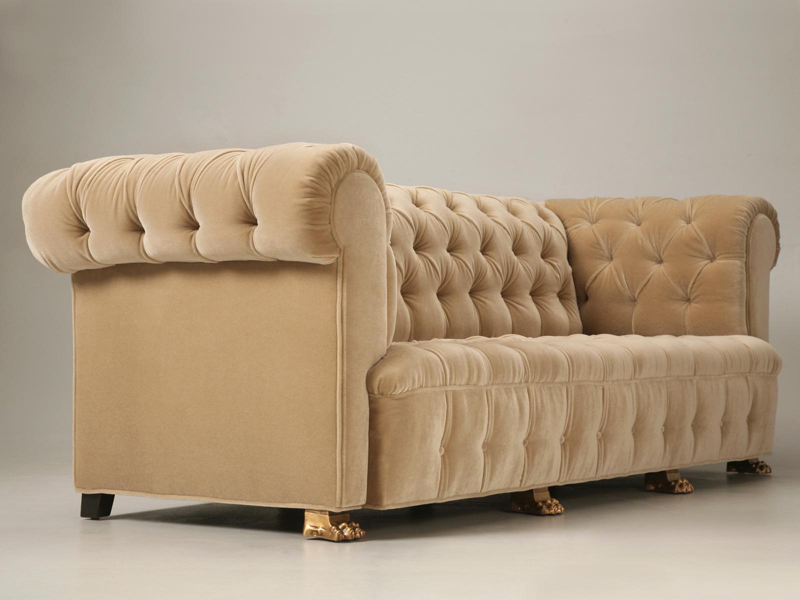 Mohair Chesterfield Style Tufted-Back Sofa, Horsehair, Bronze Lion Paw Feet Any Size For Sale