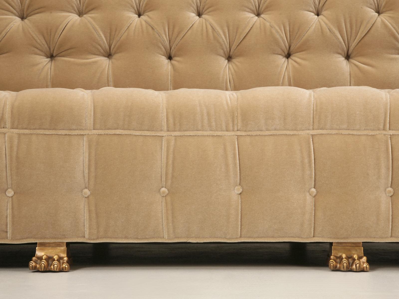 Contemporary Chesterfield Style Tufted-Back Sofa, Horsehair, Bronze Lion Paw Feet Any Size For Sale