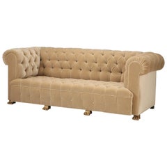 Chesterfield Style Tufted-Back Sofa, Horsehair, Bronze Lion Paw Feet Any Size