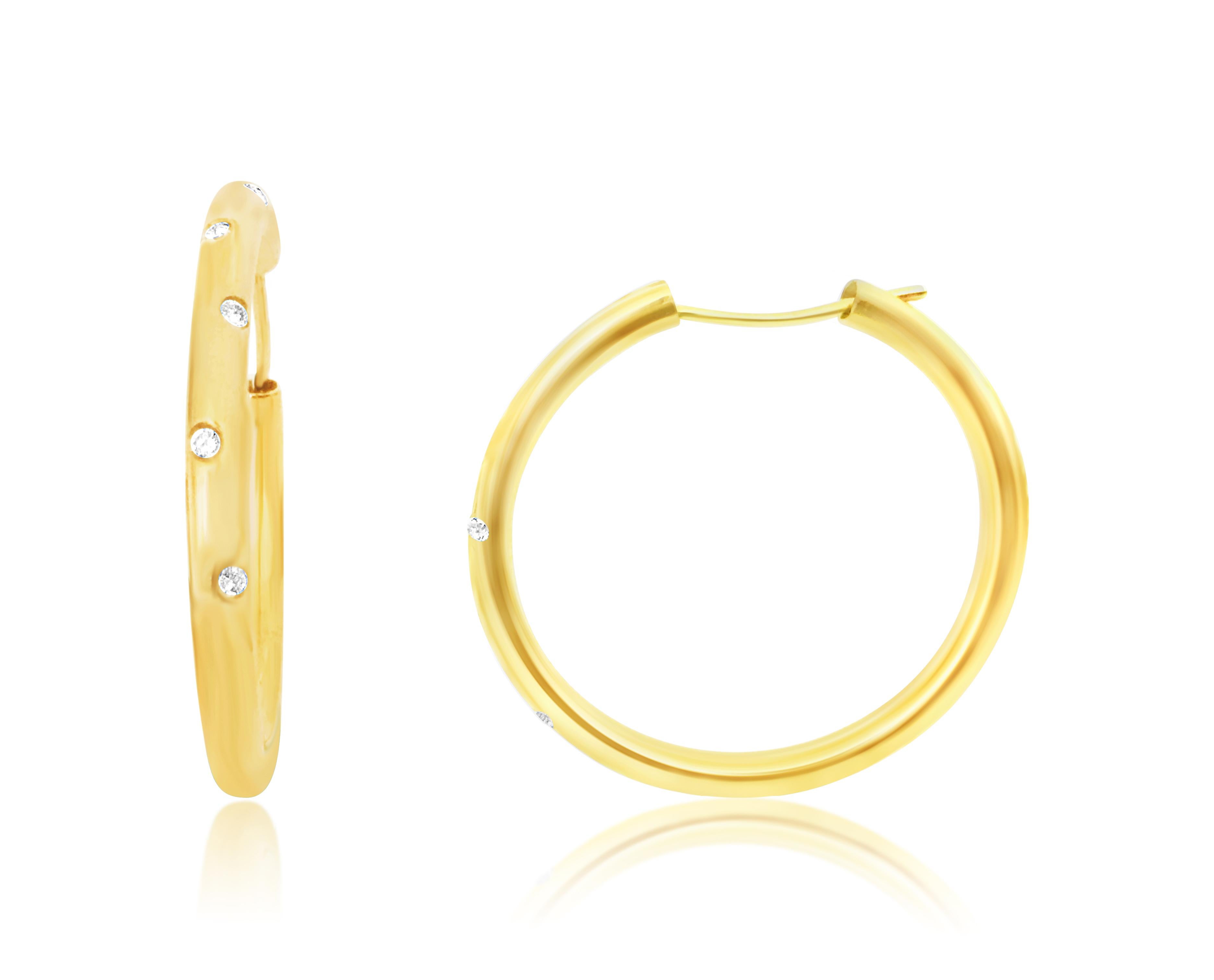 Modern Classic Chic Diamond and Gold Hoop Earrings For Sale