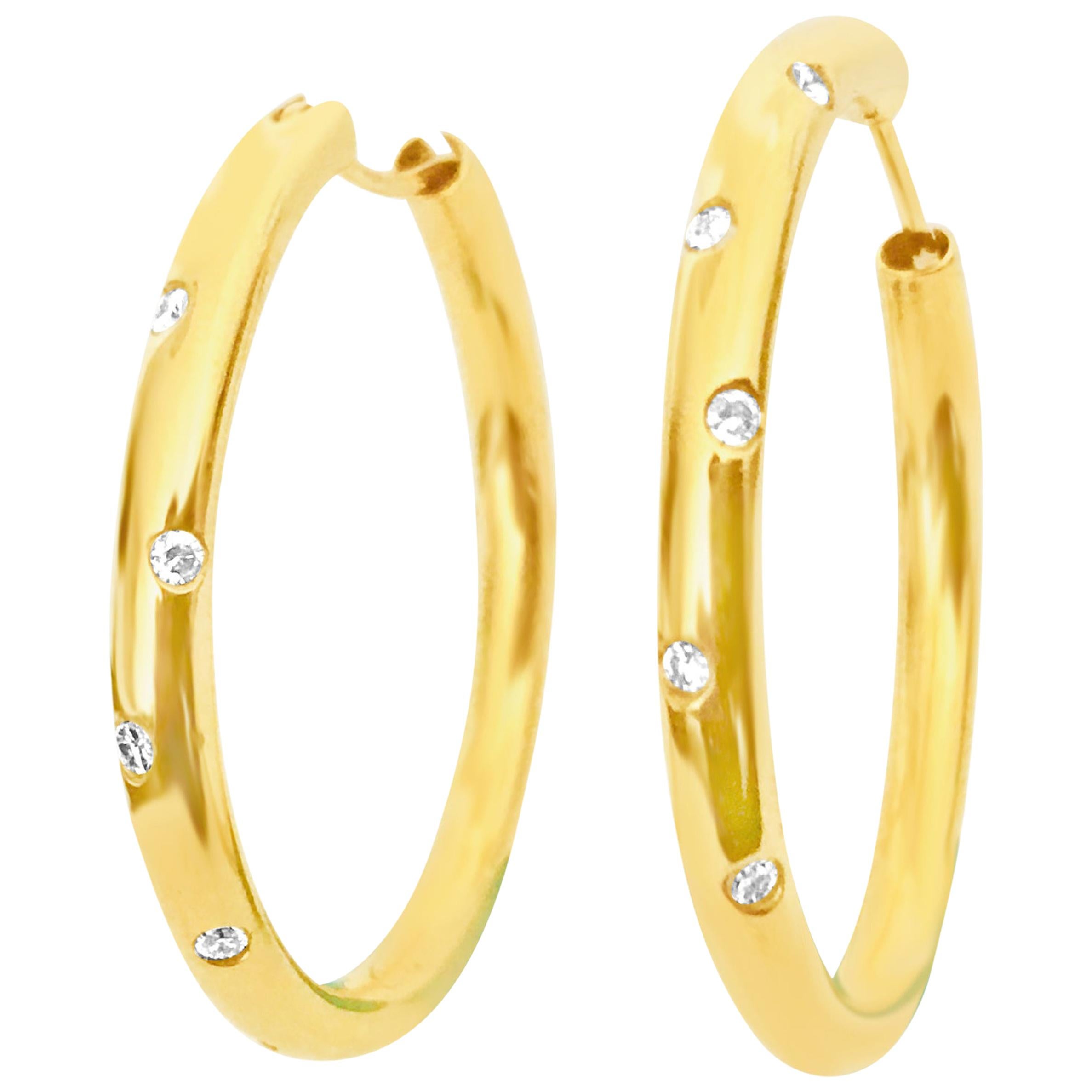 Classic Chic Diamond and Gold Hoop Earrings For Sale
