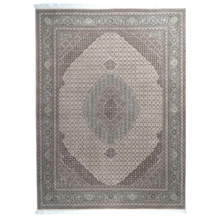Tappeto classico cinese annodato a mano in lana e seta di Tabriz, 9x12