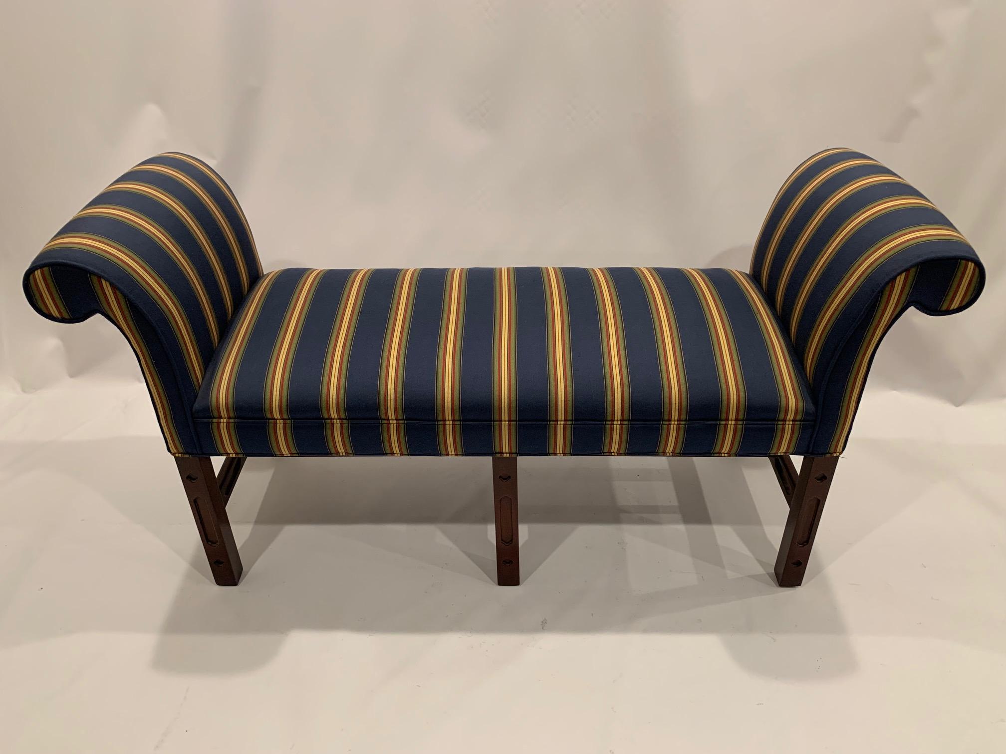Classic Chippendale Style Upholstered Bench  For Sale 1