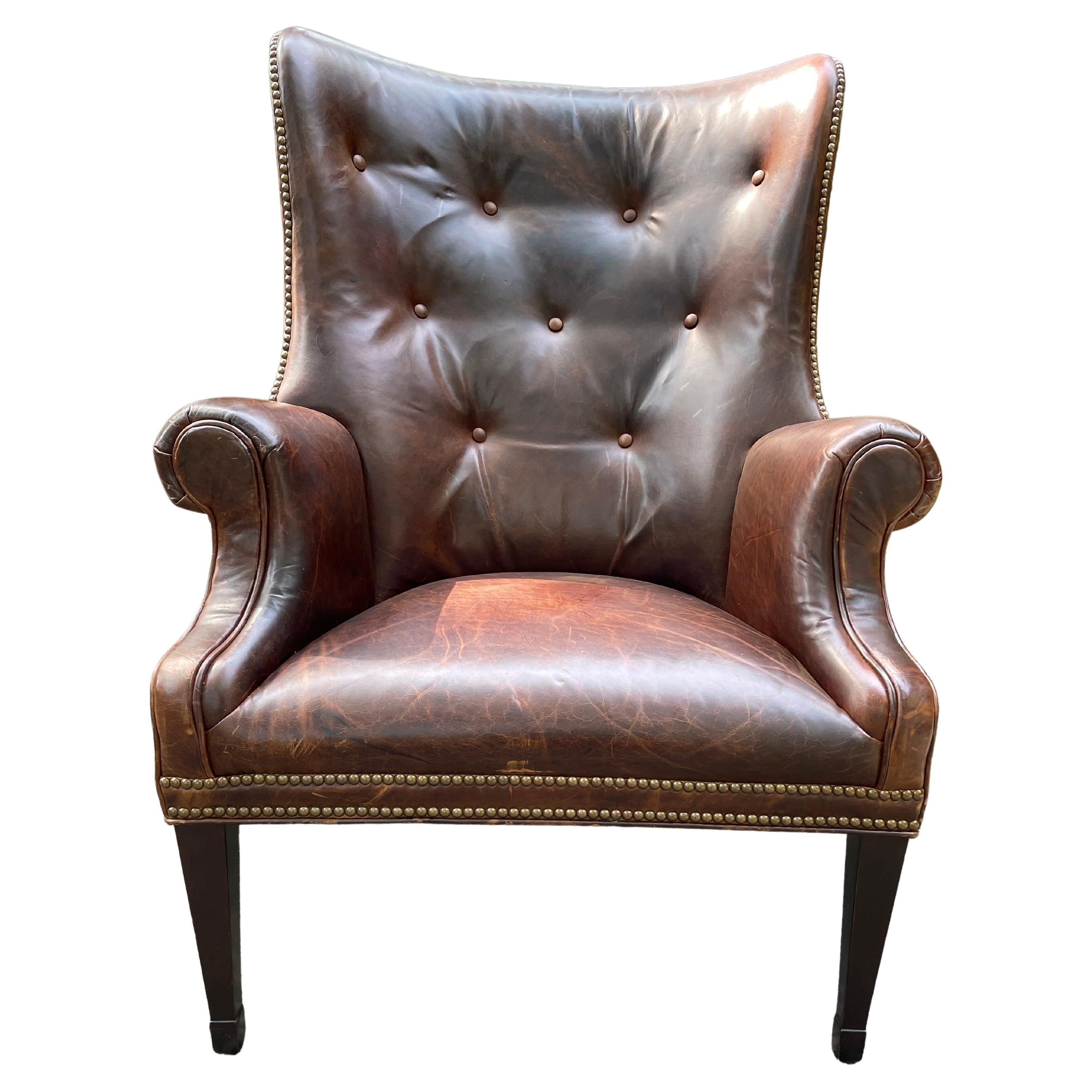 Classic Chocolately Leather Wingback Chair