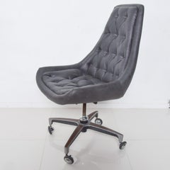 1970s Space Age Rolling Chromcraft Chair Azul Marino Piel sintética Sculpta Giratoria