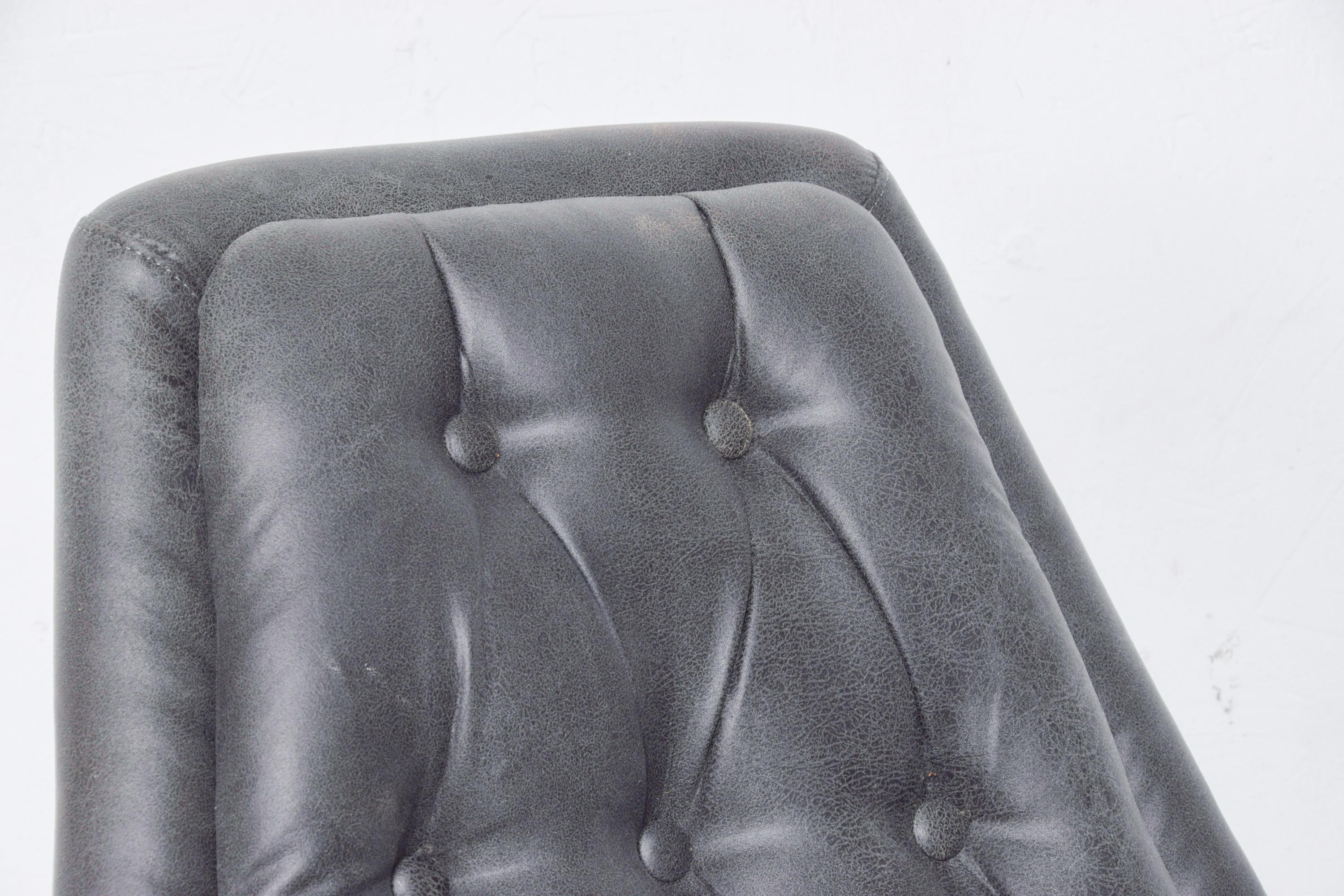 Late 20th Century 1970s Space Age Rolling Chromcraft Chair Navy Blue Faux Leather Sculpta Swivel 