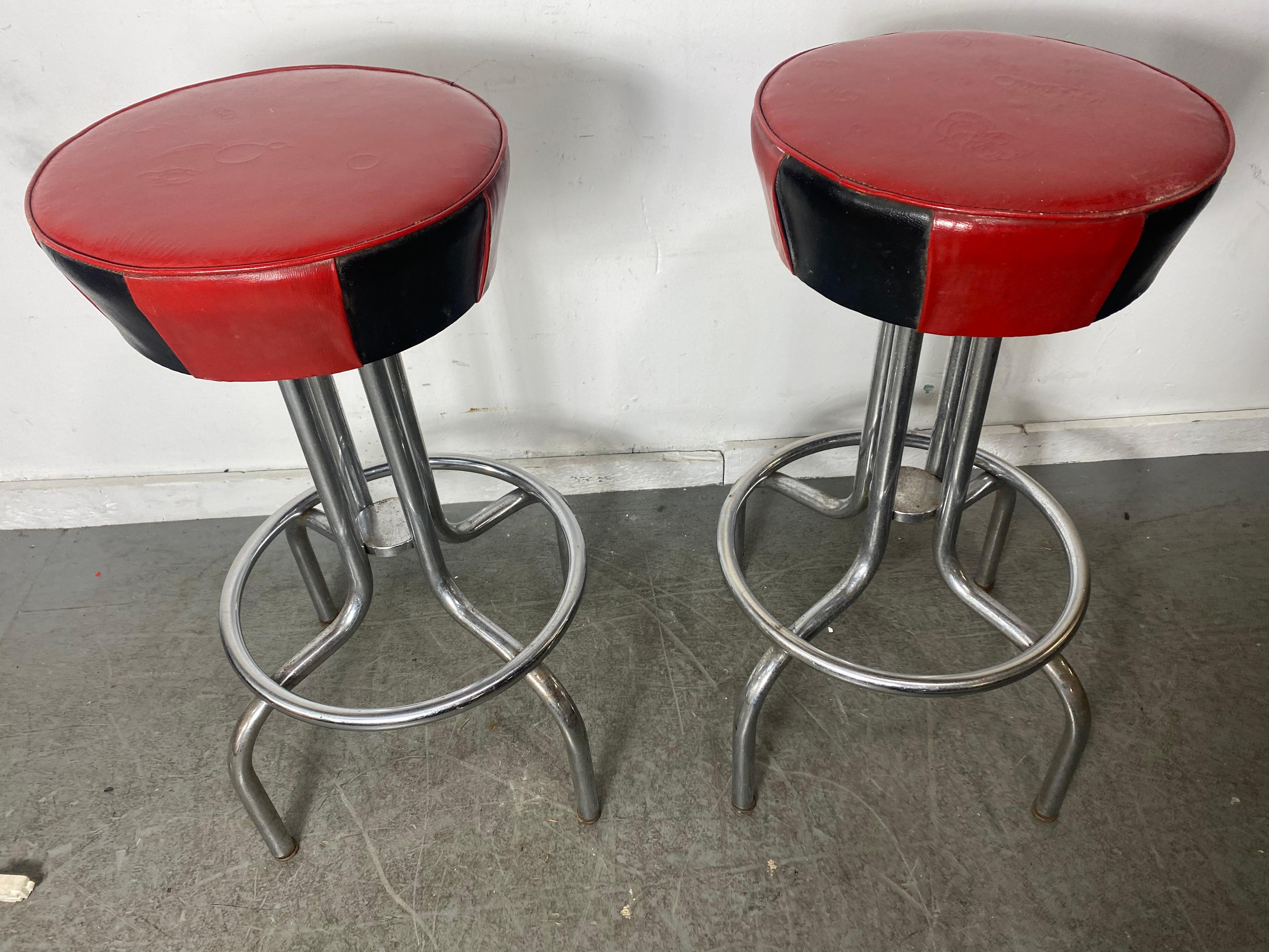American Classic Chrome Art Deco Swivel Bar / Counter Stools by Meyer Smith.. For Sale