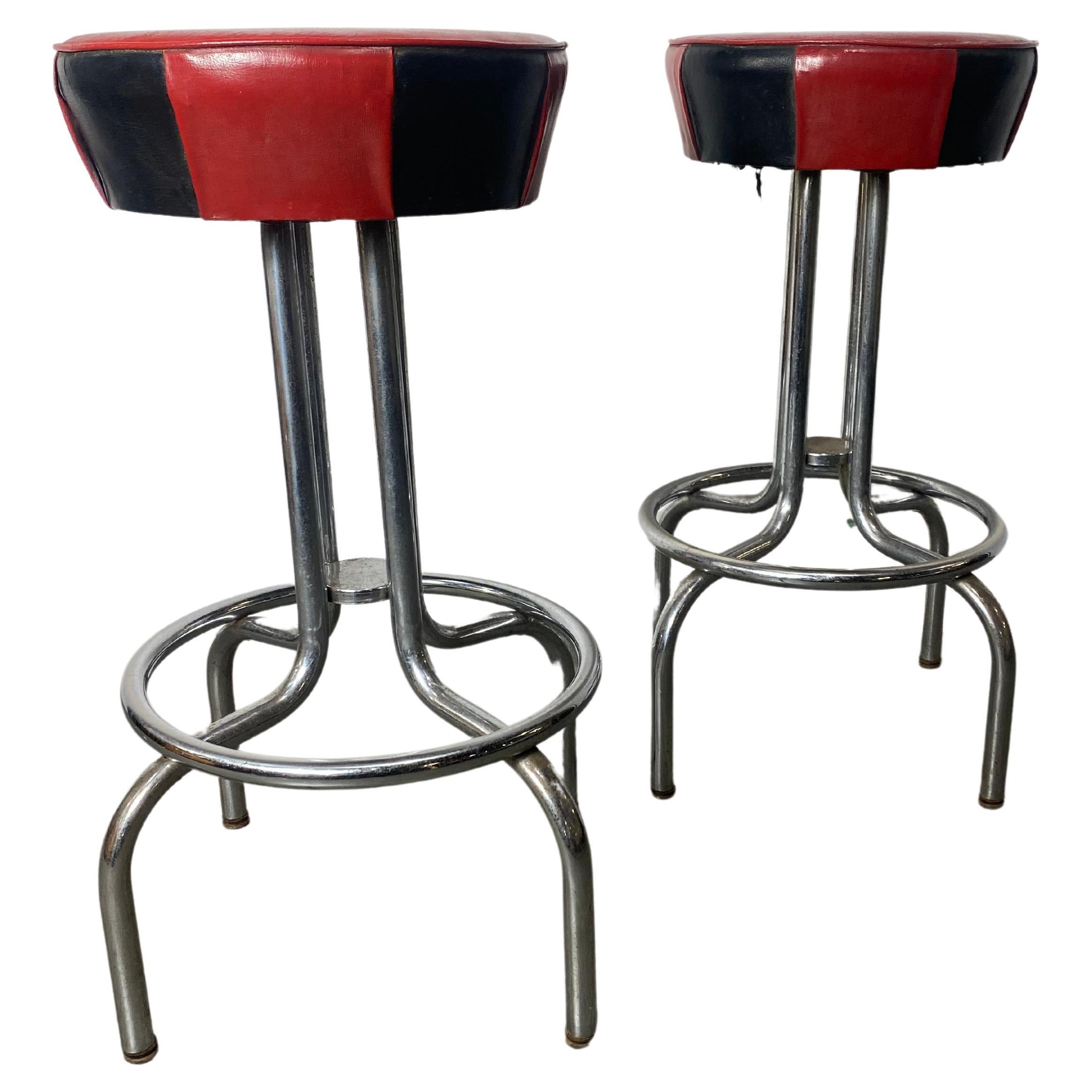 Classic Chrome Art Deco Swivel Bar / Counter Stools by Meyer Smith.. For Sale