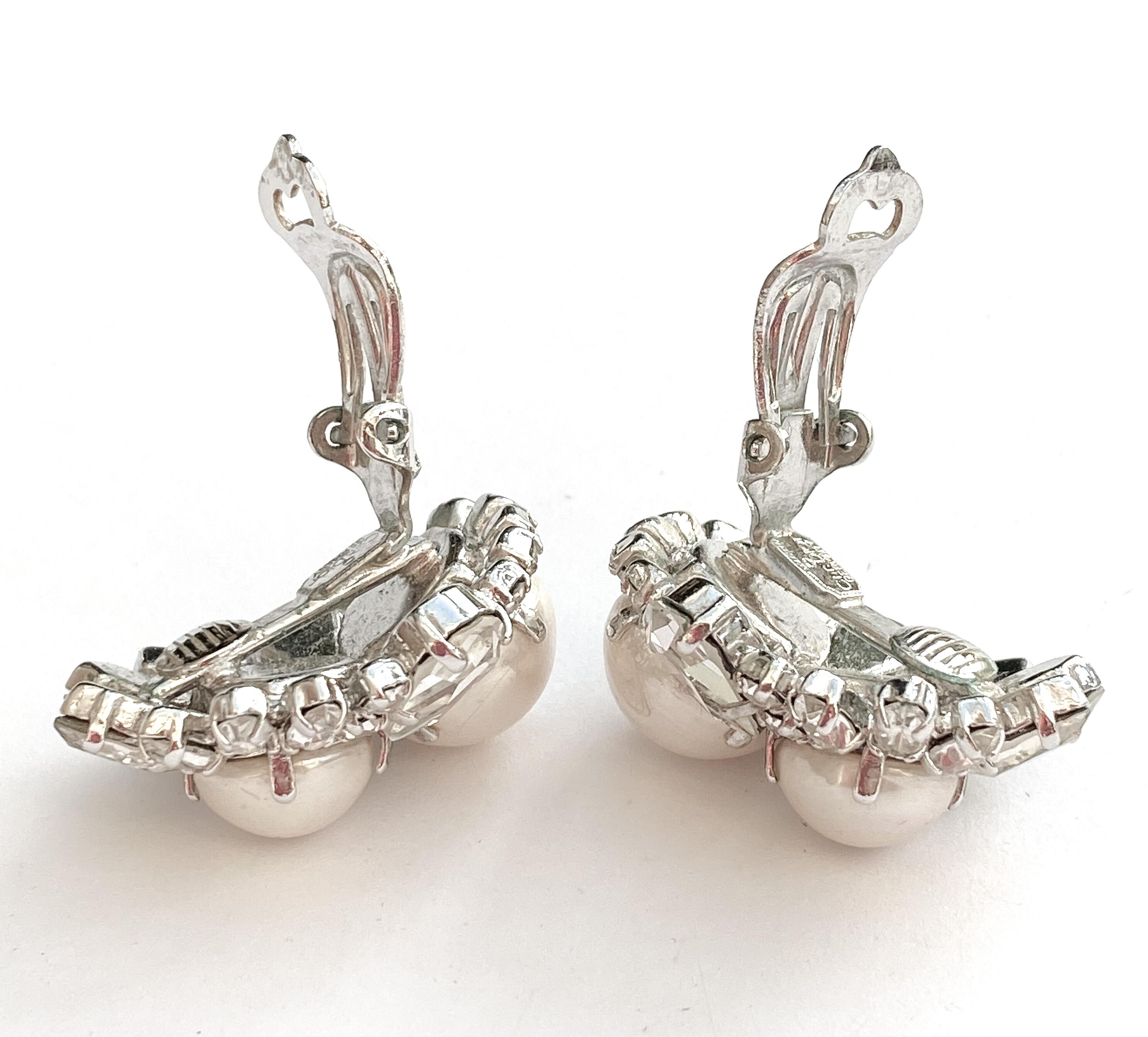 Women's Classic clear paste and pearl cluster earrings, Christian Dior, 1970s, with box.
