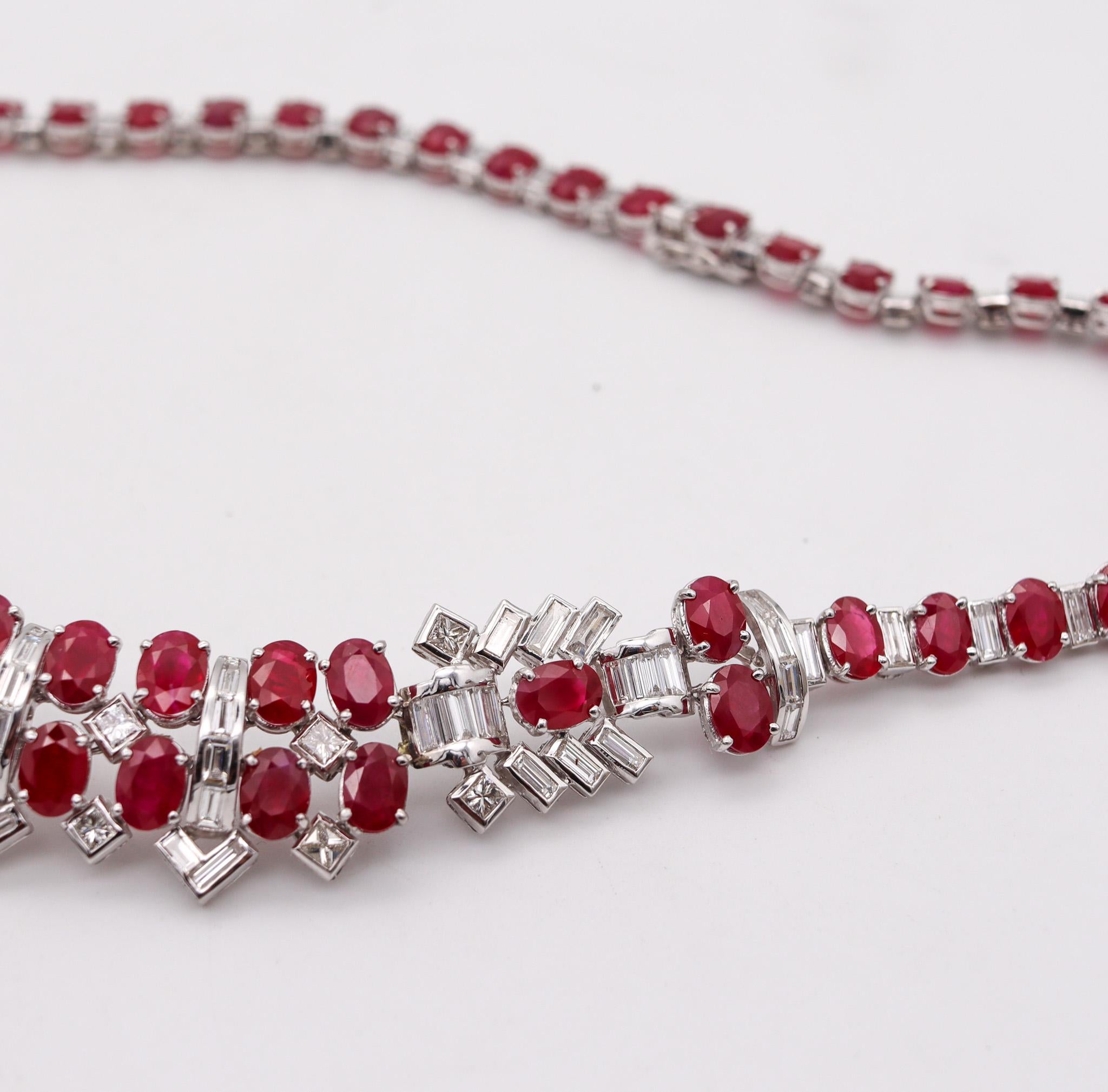 Art Deco Classic Cocktail Necklace In 18Kt White Gold With 69.76 Cts In Rubies & Diamonds