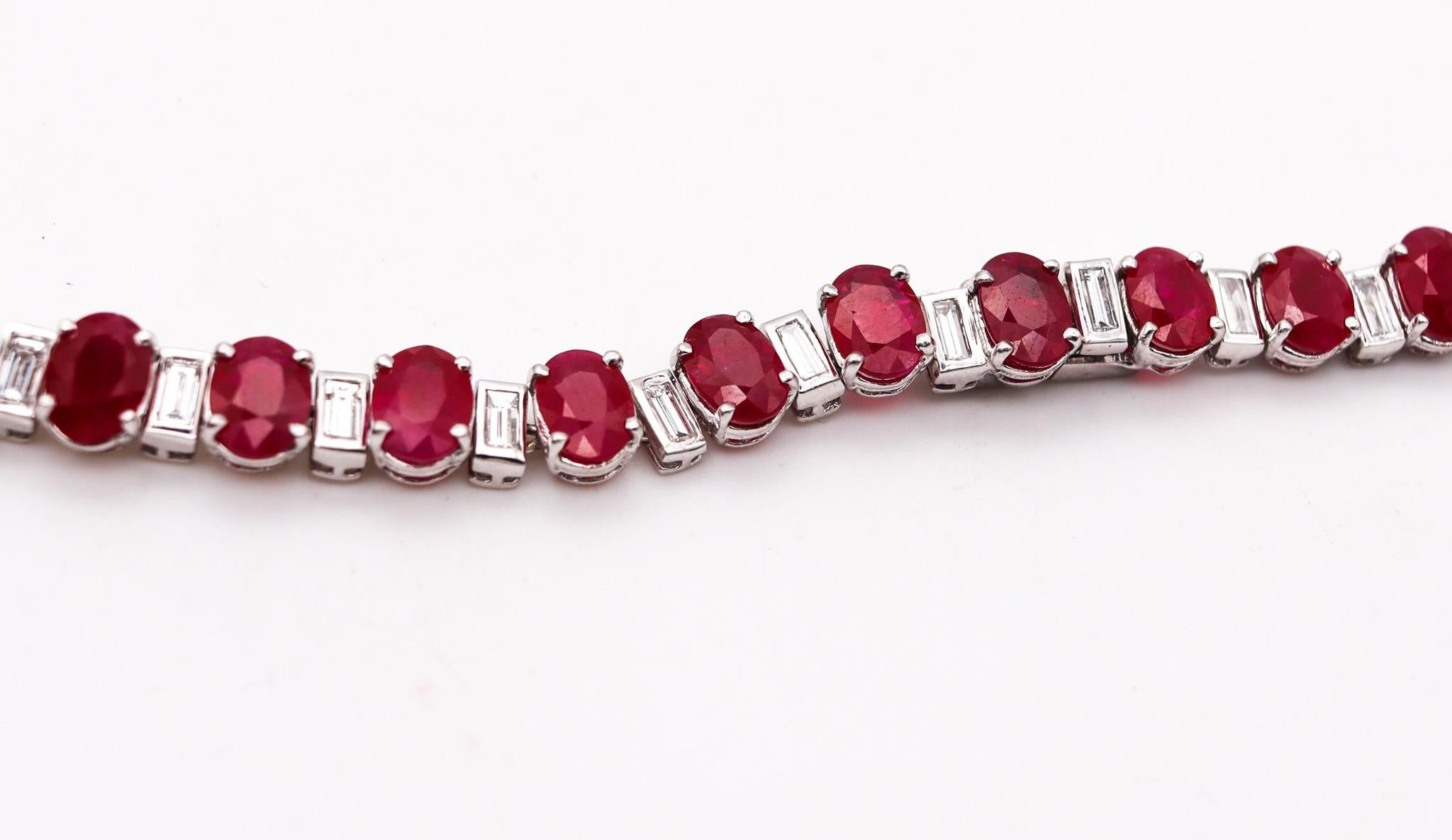 Oval Cut Classic Cocktail Necklace In 18Kt White Gold With 69.76 Cts In Rubies & Diamonds