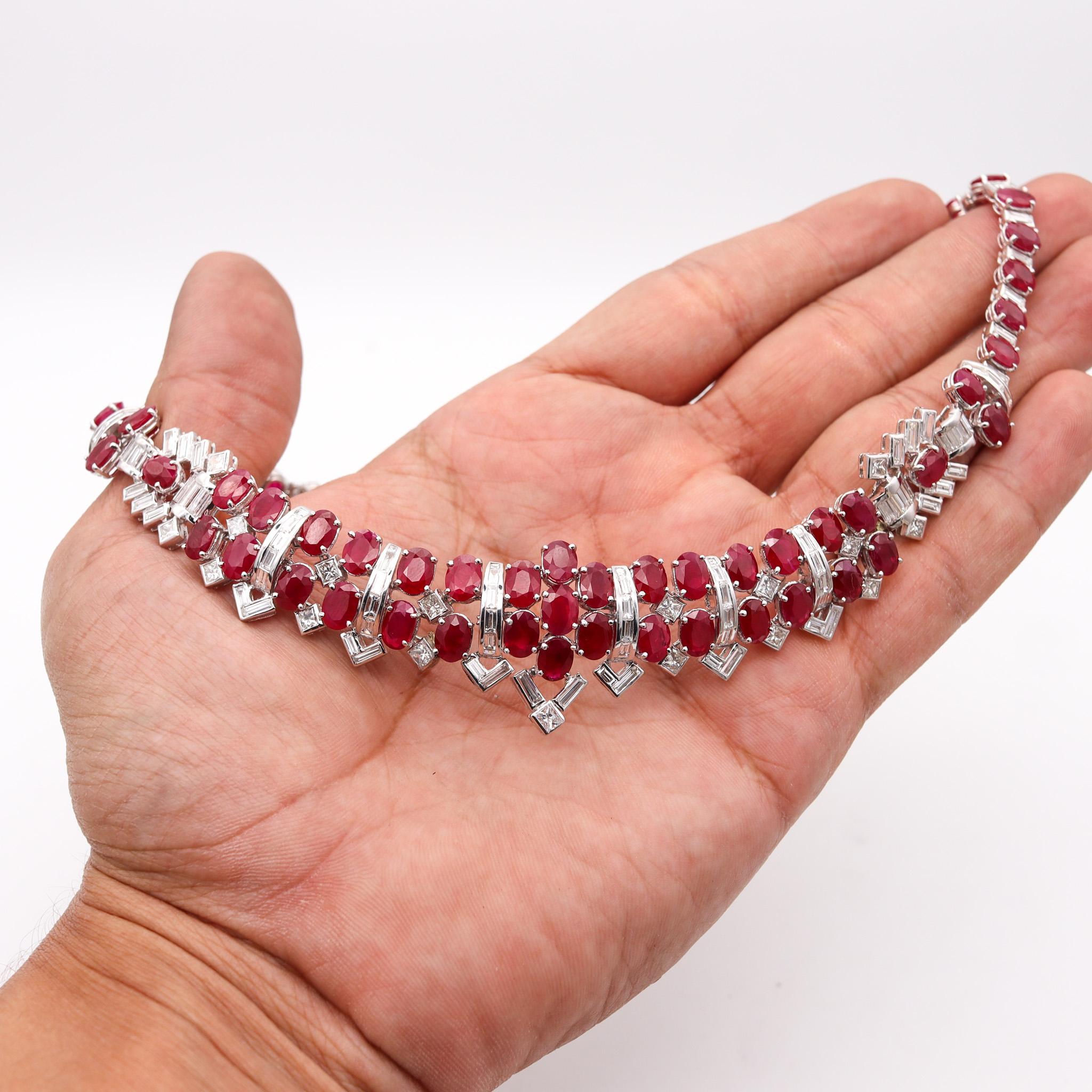 Women's Classic Cocktail Necklace In 18Kt White Gold With 69.76 Cts In Rubies & Diamonds