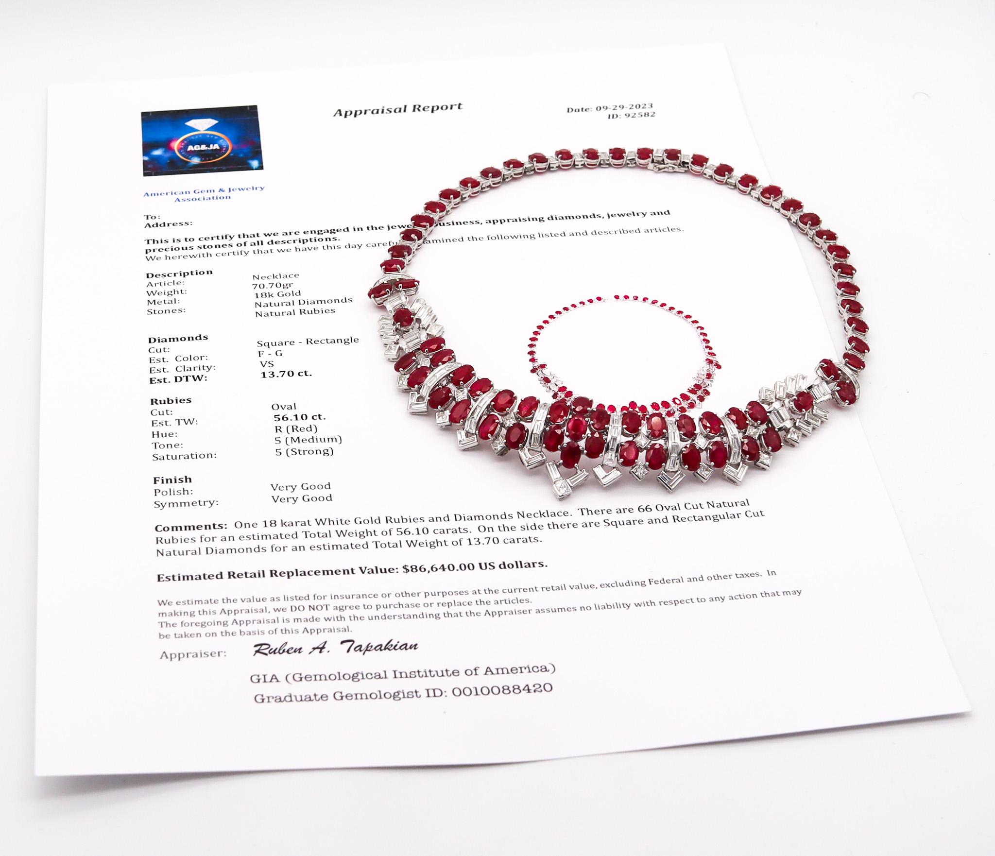 Classic Cocktail Necklace In 18Kt White Gold With 69.76 Cts In Rubies & Diamonds 2