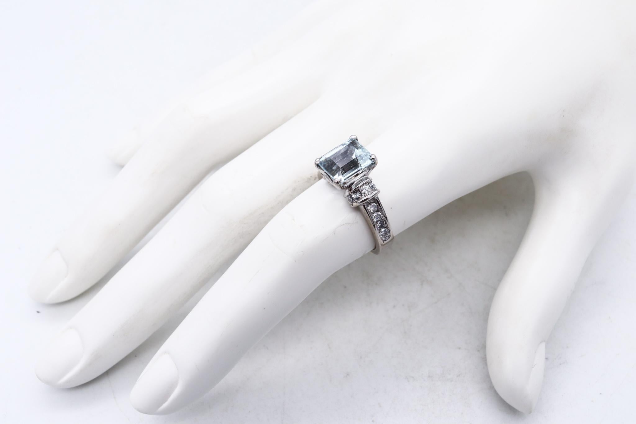 Modernist Classic Cocktail Ring In 14Kt White Gold With 3.61 Ctw In Aquamarine And Diamond