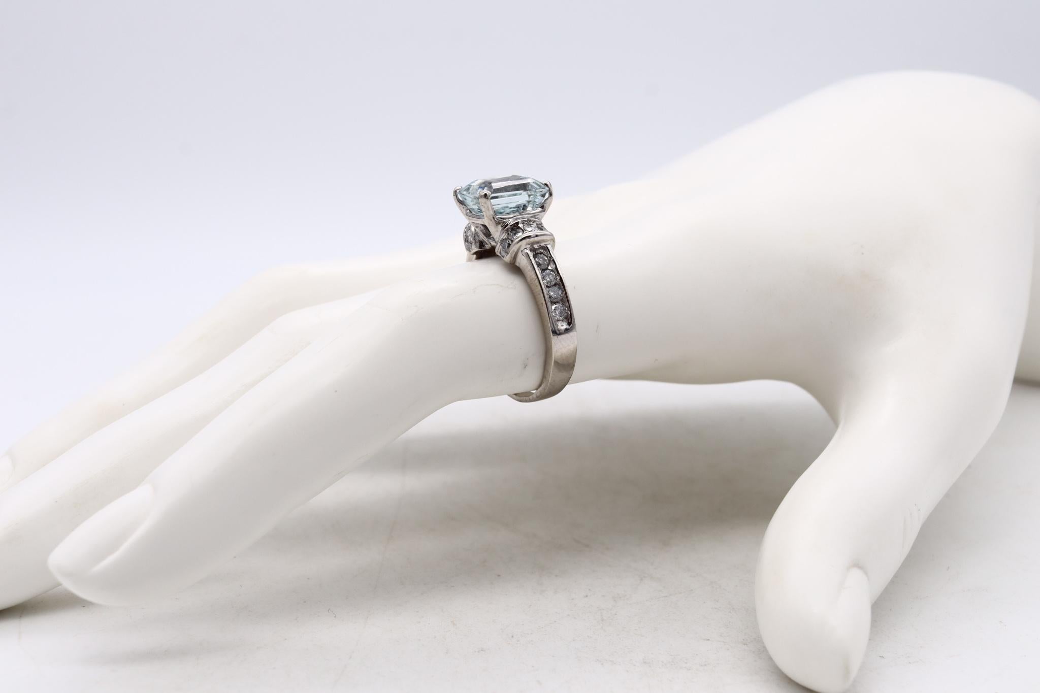 Mixed Cut Classic Cocktail Ring In 14Kt White Gold With 3.61 Ctw In Aquamarine And Diamond