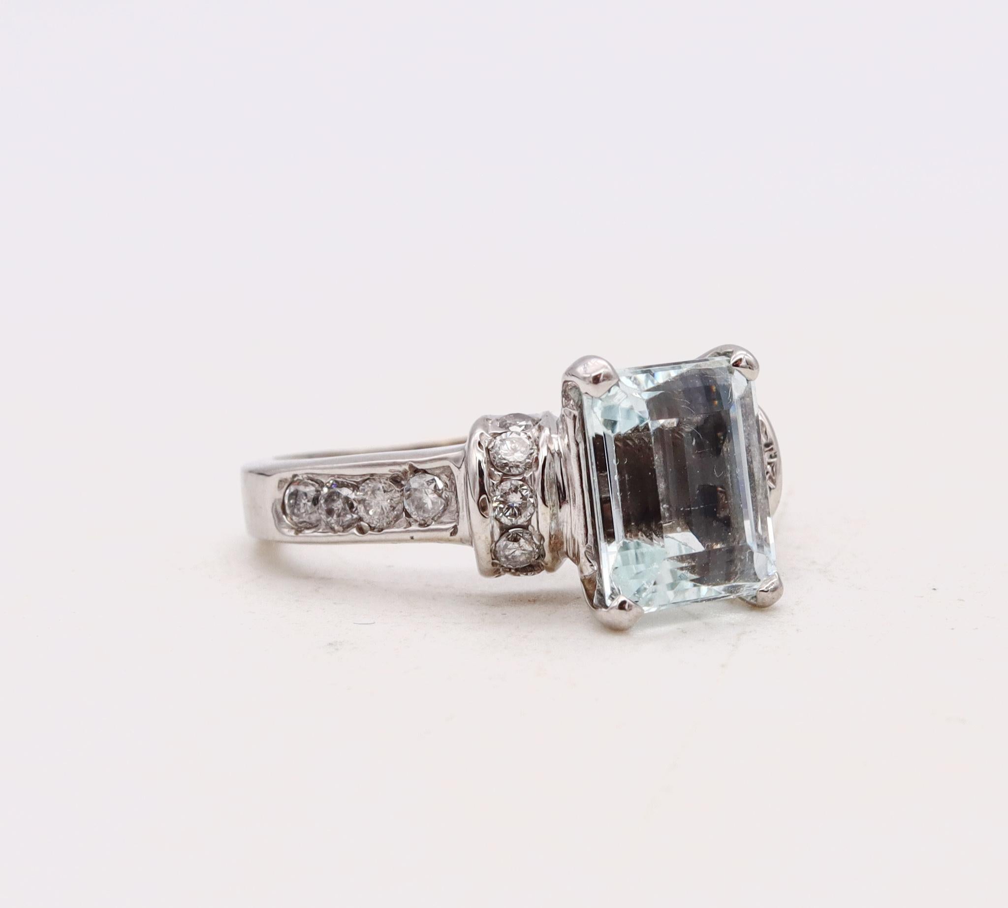 Classic Cocktail Ring In 14Kt White Gold With 3.61 Ctw In Aquamarine And Diamond 1