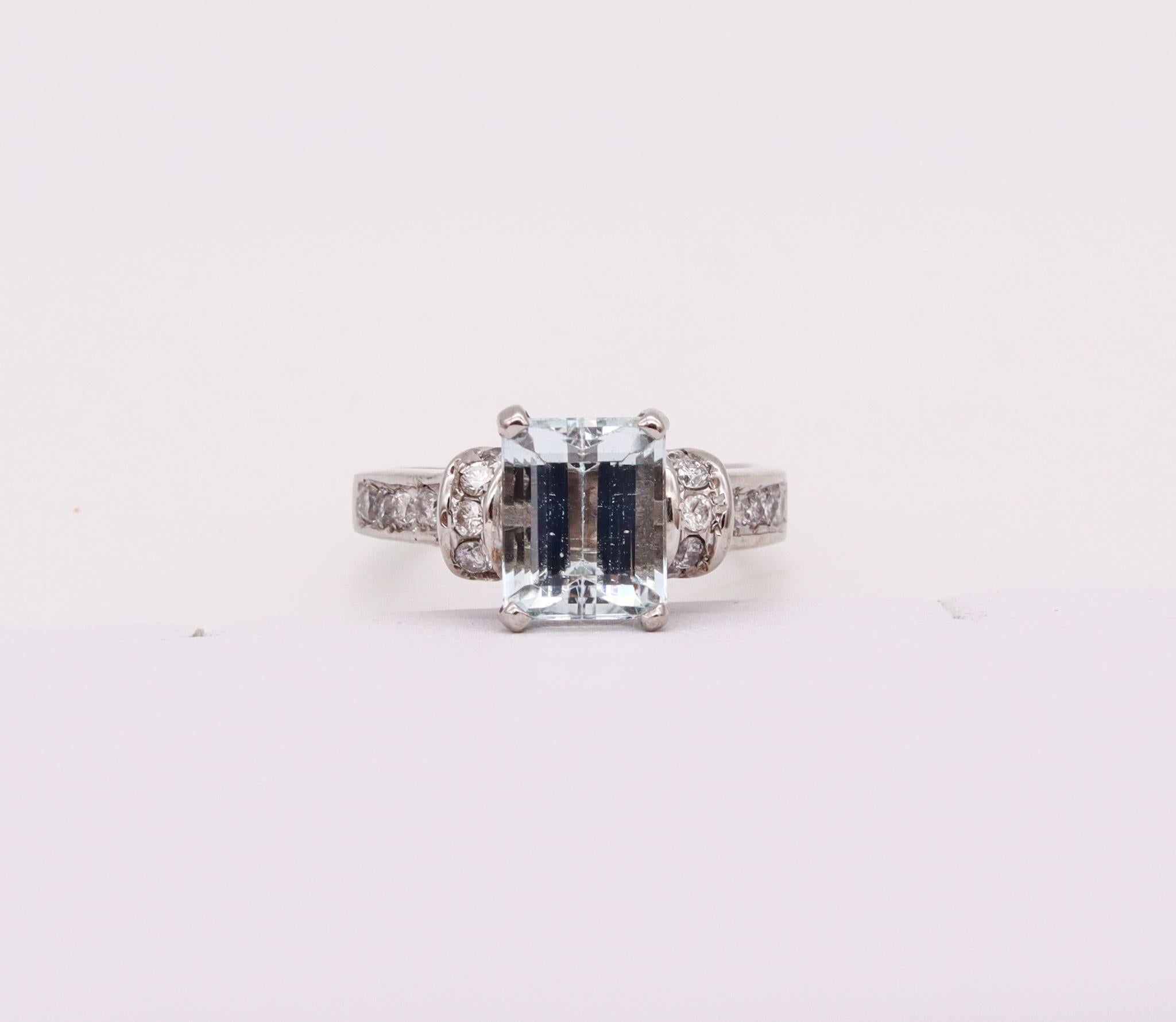 Classic Cocktail Ring In 14Kt White Gold With 3.61 Ctw In Aquamarine And Diamond 2