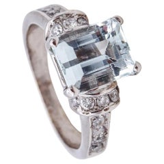 Classic Cocktail Ring In 14Kt White Gold With 3.61 Ctw In Aquamarine And Diamond
