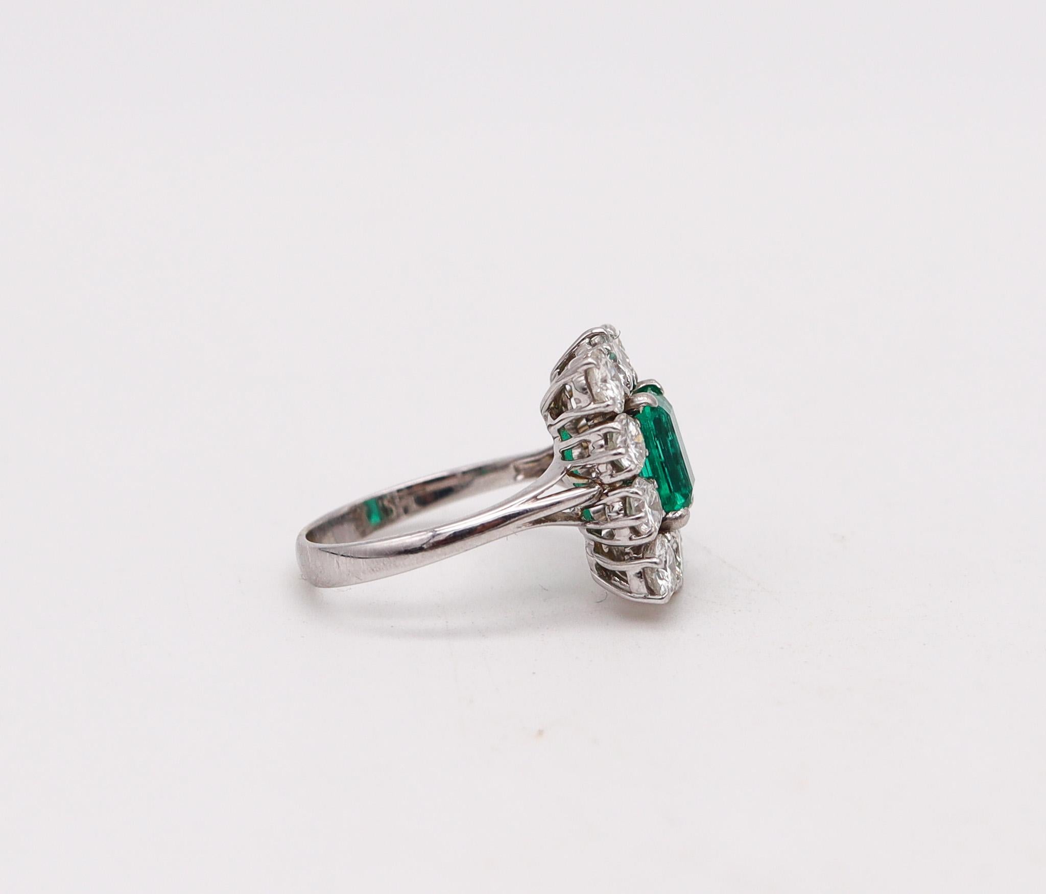 Art Deco Classic Cocktail Ring in 18kt White Gold with 3.72 ctw in Diamonds & GIA Emerald For Sale